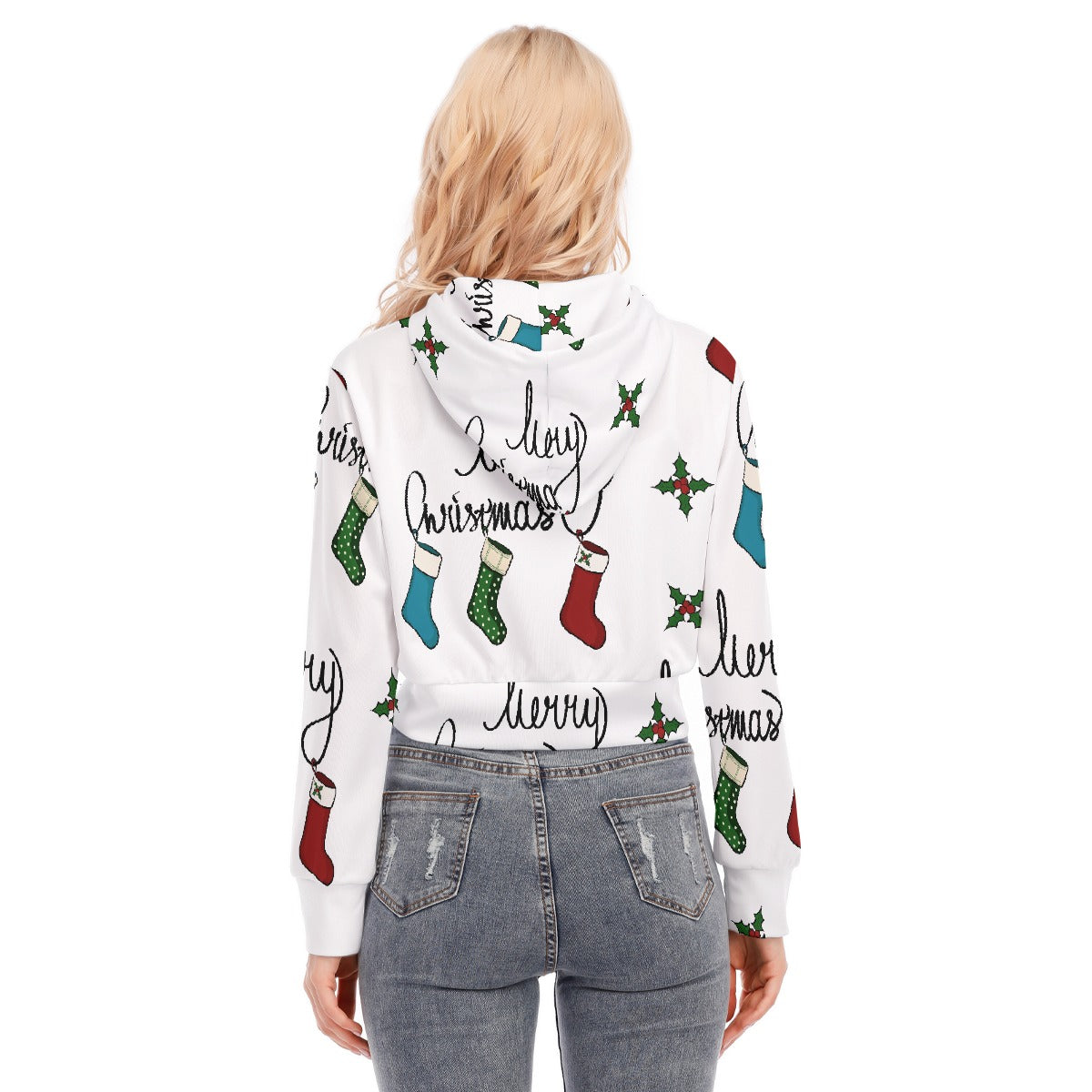 All-Over Print Women's Crop Top Hoodie With Zipper Closure