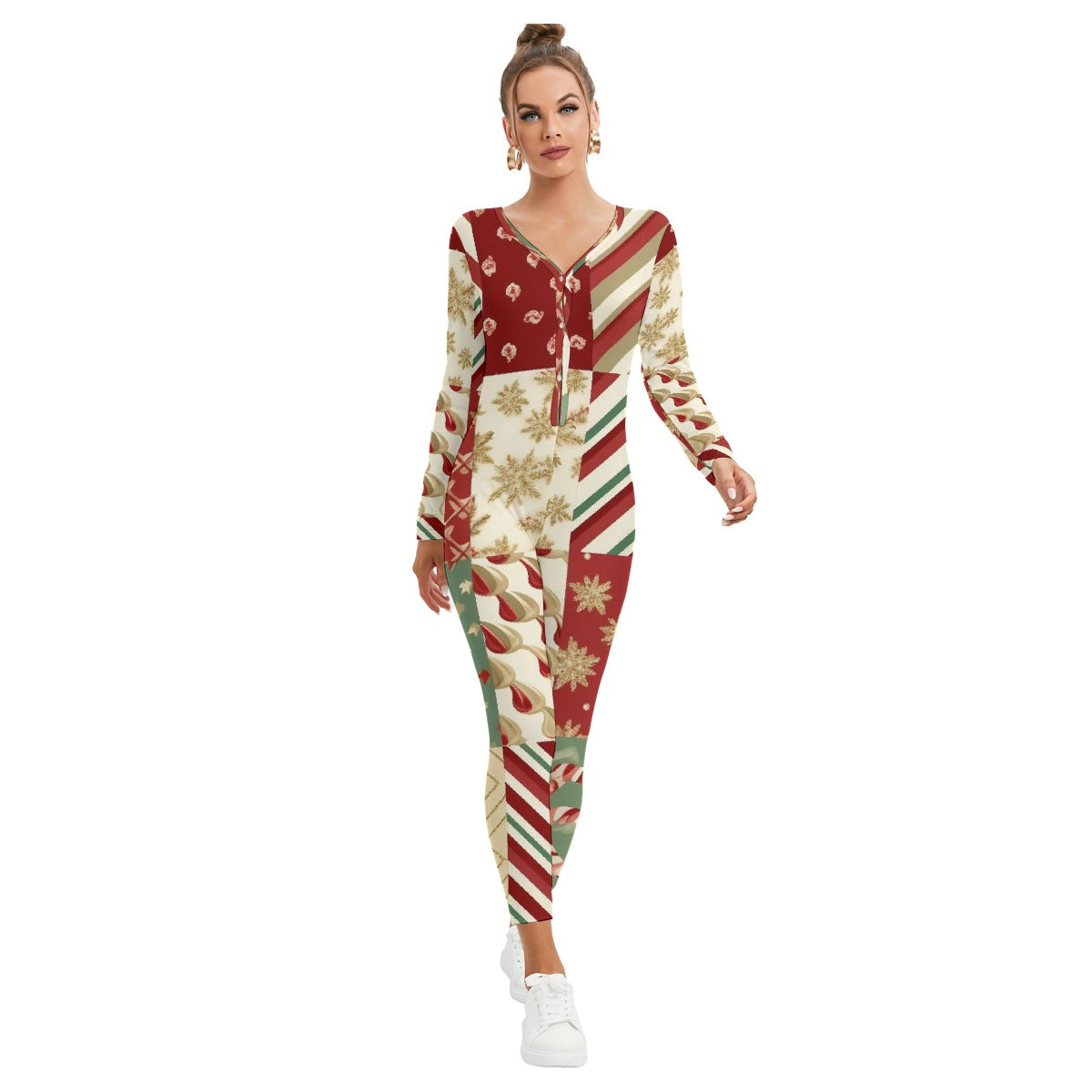 All-Over Print Women's Plunging Neck Jumpsuit