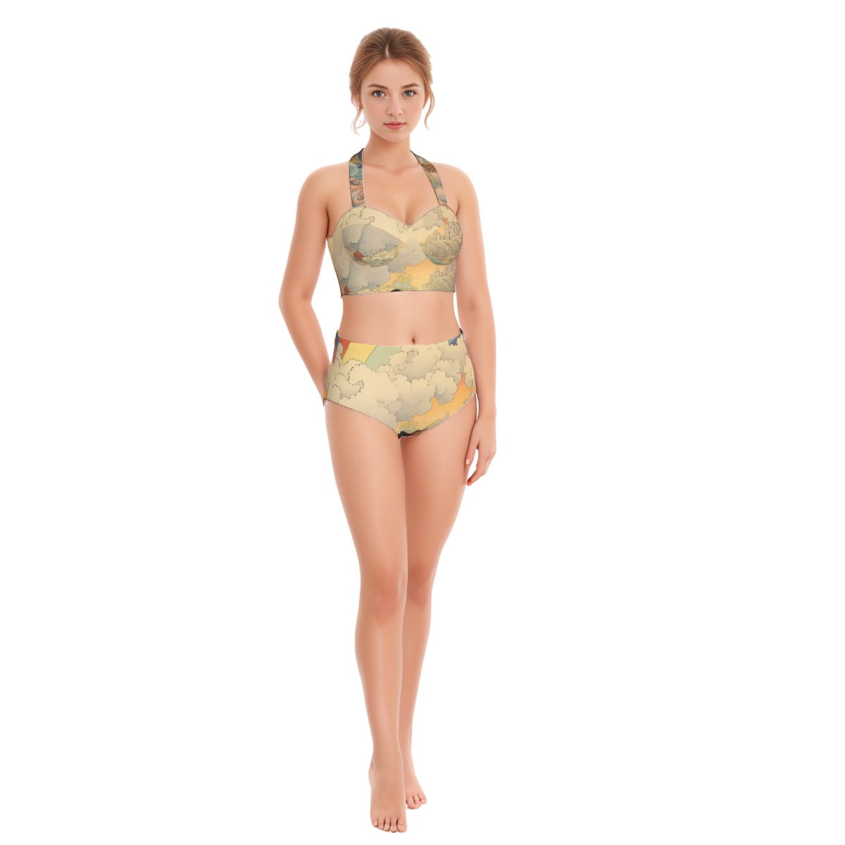 All-Over Print Women's Swimsuit Set With Halter