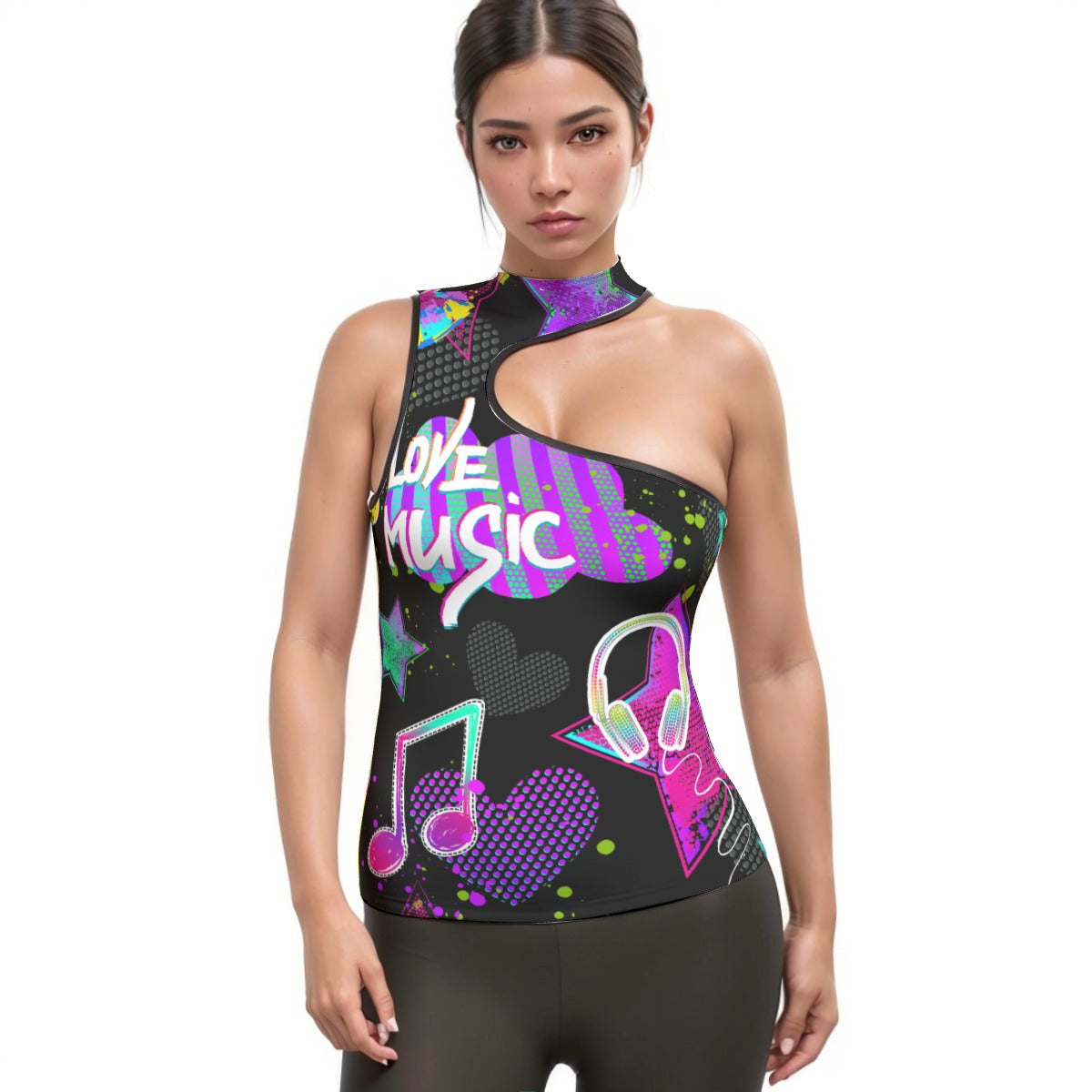 All-Over Print Women's Halter Sleeveless Asymmetrical Tank Top