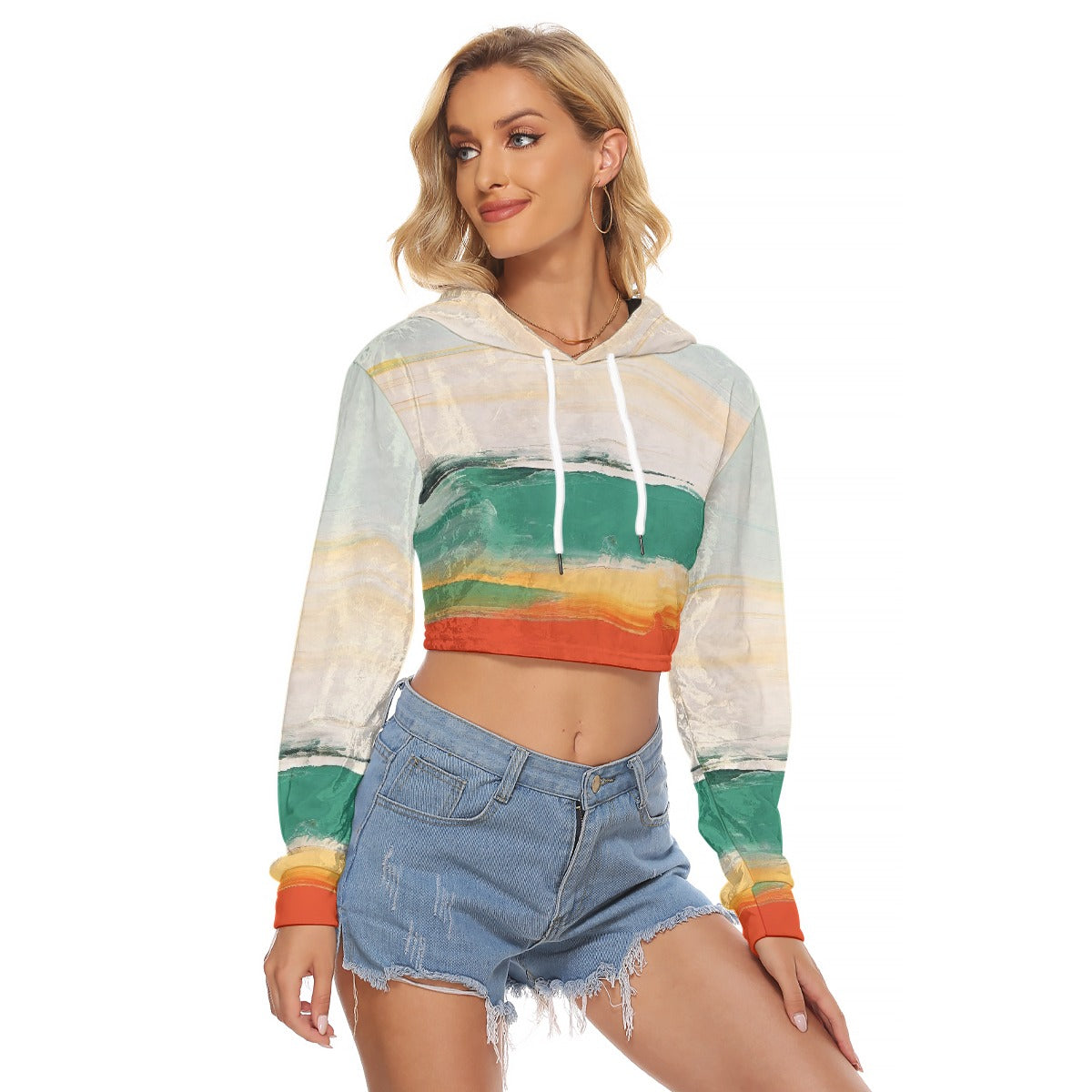 All-Over Print Women's Crop Top Hoodie|Velvet