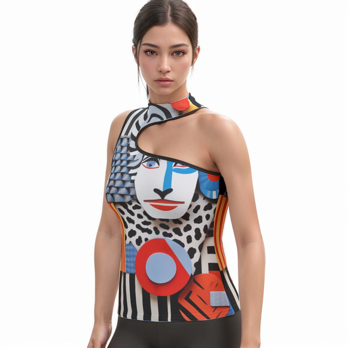 All-Over Print Women's Halter Sleeveless Asymmetrical Tank Top