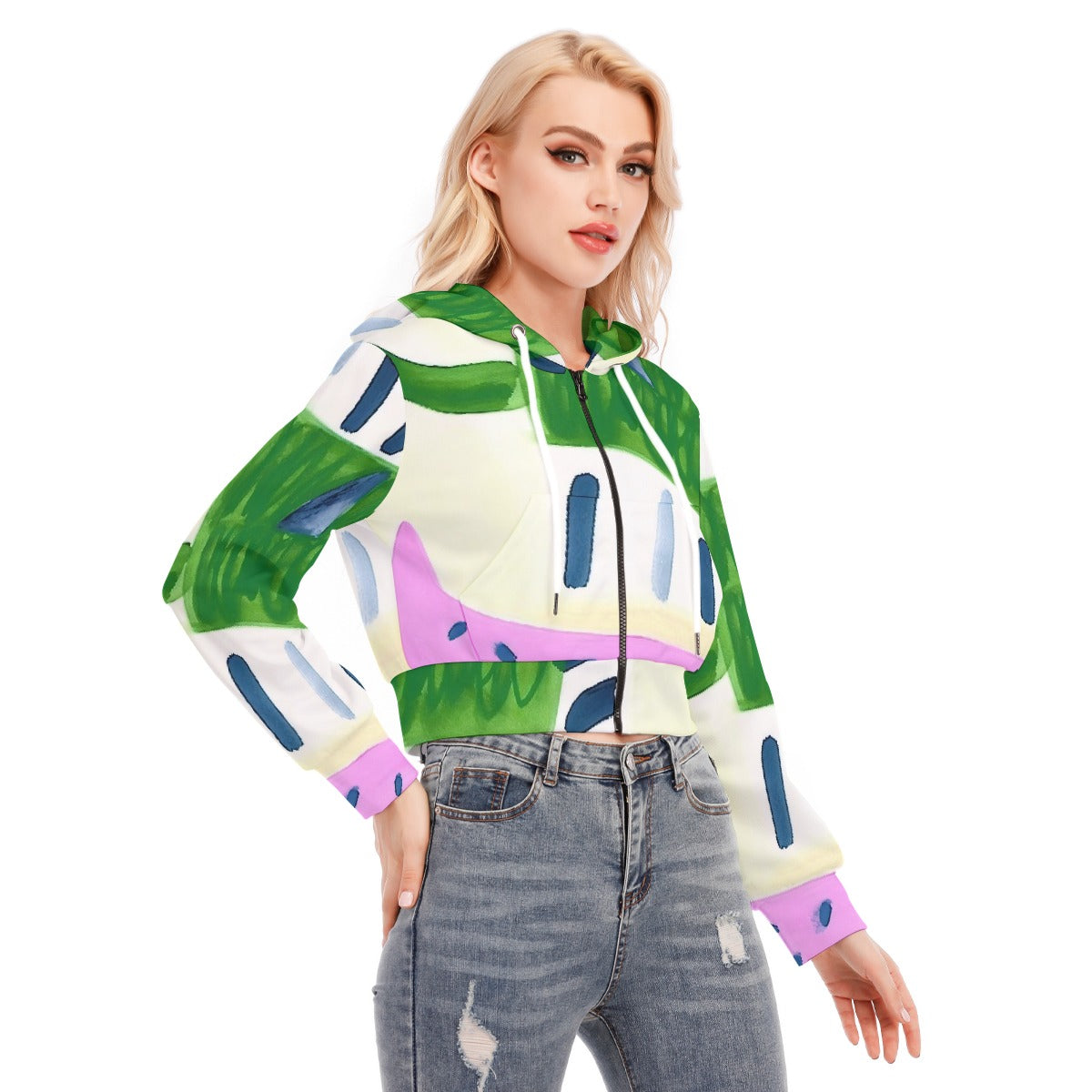 All-Over Print Women's Crop Top Hoodie With Zipper Closure
