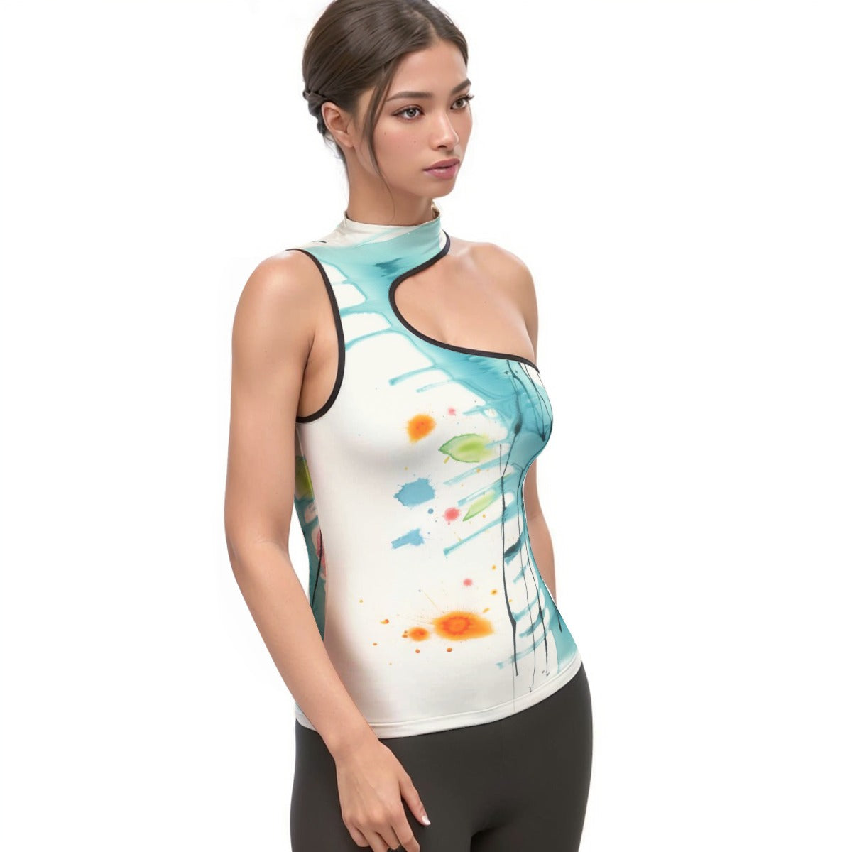 All-Over Print Women's Halter Sleeveless Asymmetrical Tank Top