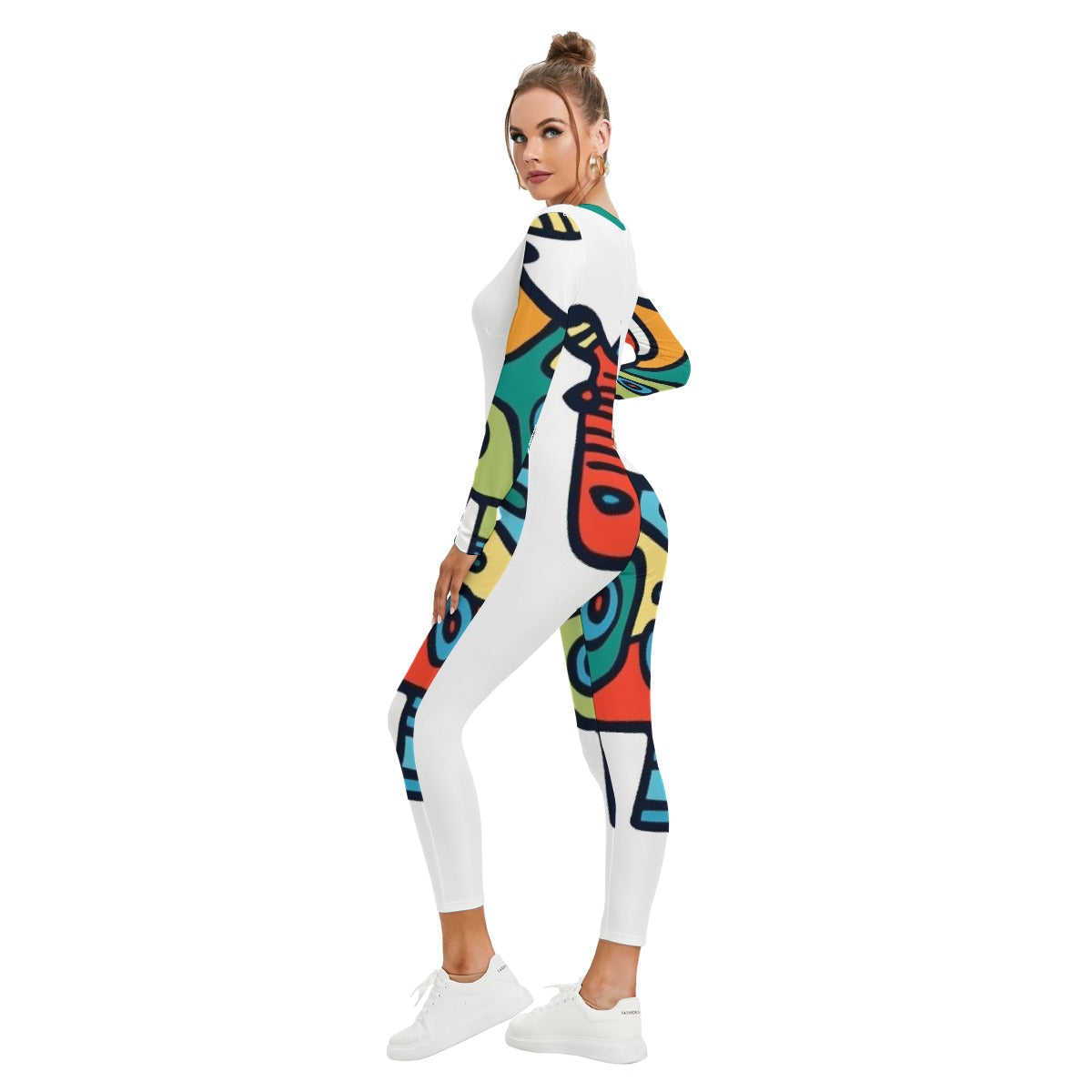 All-Over Print Women's Plunging Neck Jumpsuit