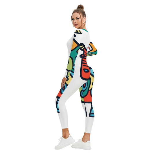 All-Over Print Women's Plunging Neck Jumpsuit