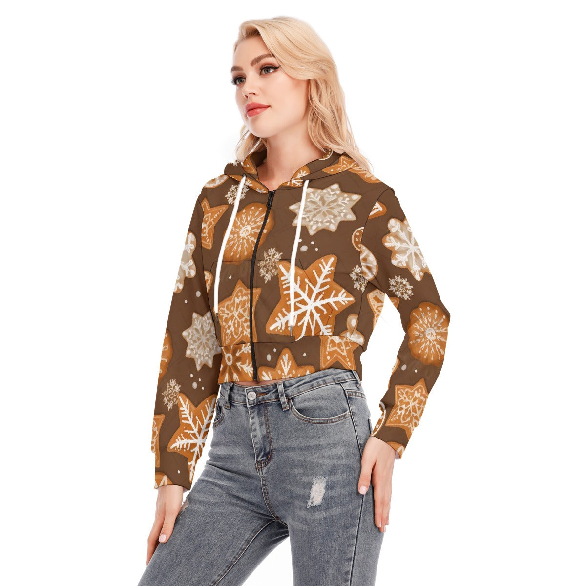 All-Over Print Women's Crop Top Hoodie With Zipper Closure