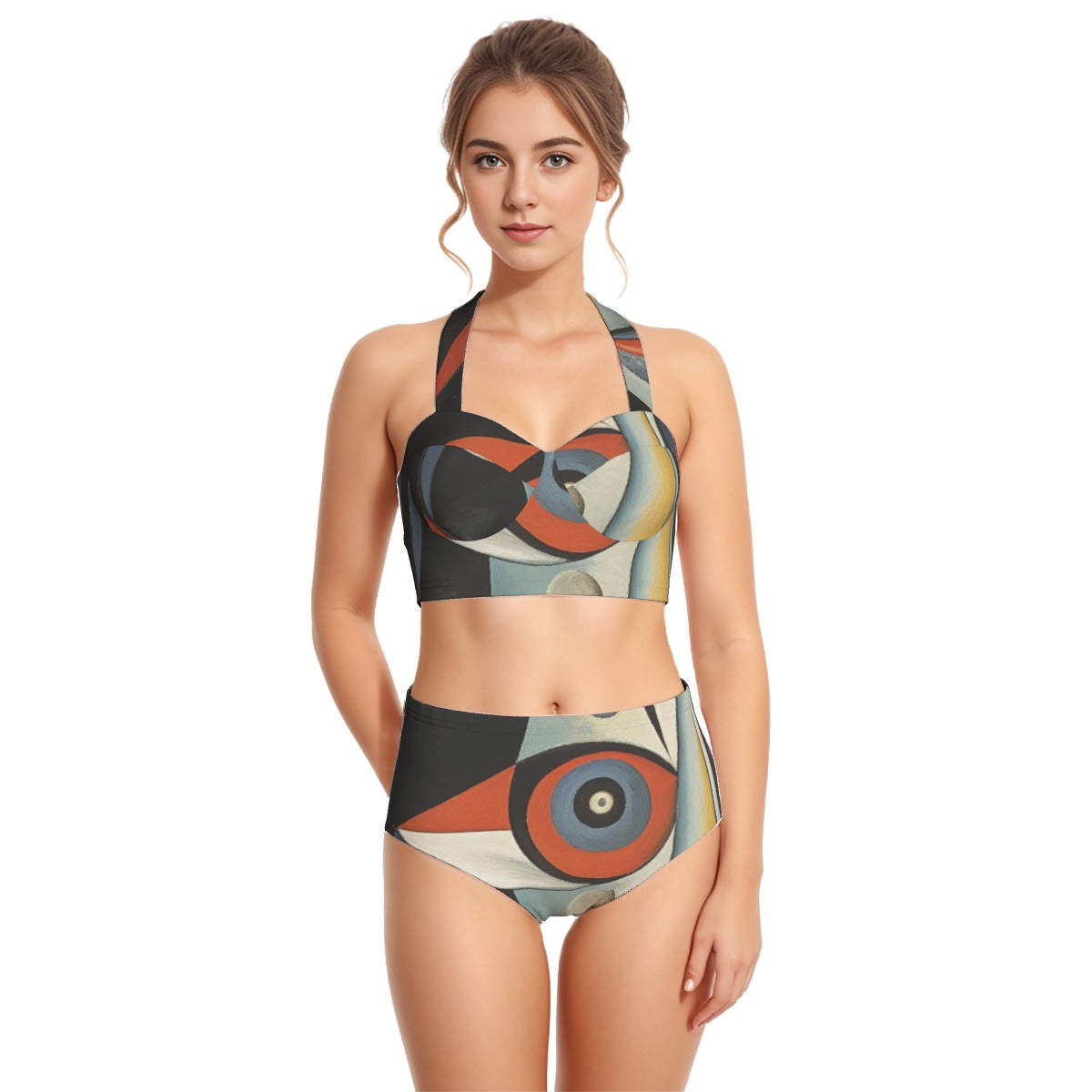 All-Over Print Women's Swimsuit Set With Halter