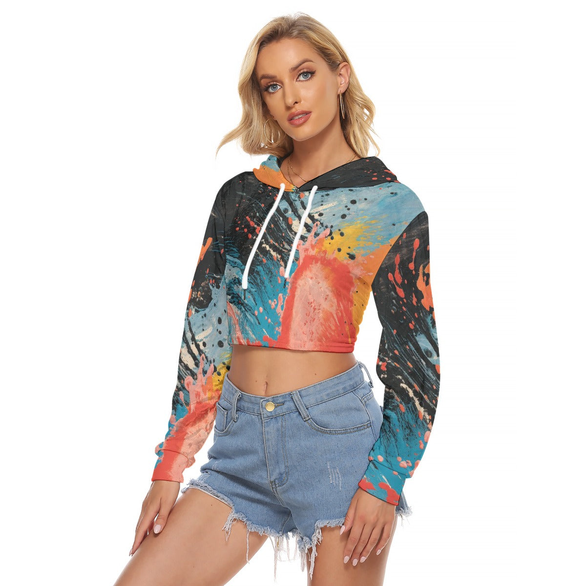 All-Over Print Women's Crop Top Hoodie|Velvet