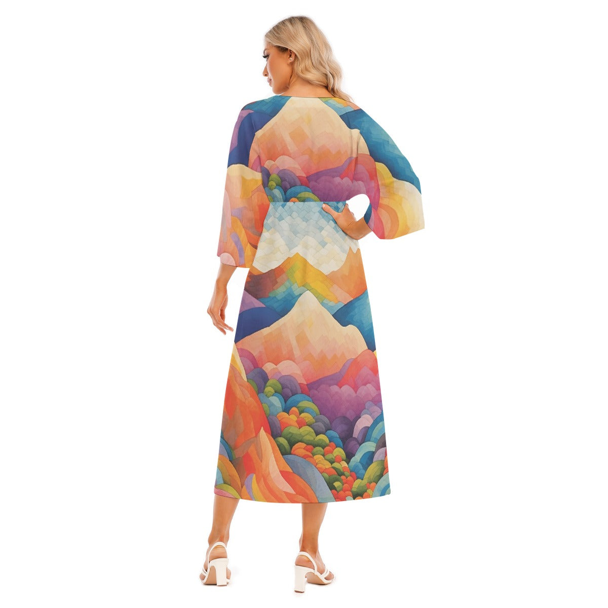 All-Over Print Women's Mid-Sleeve Long Dress
