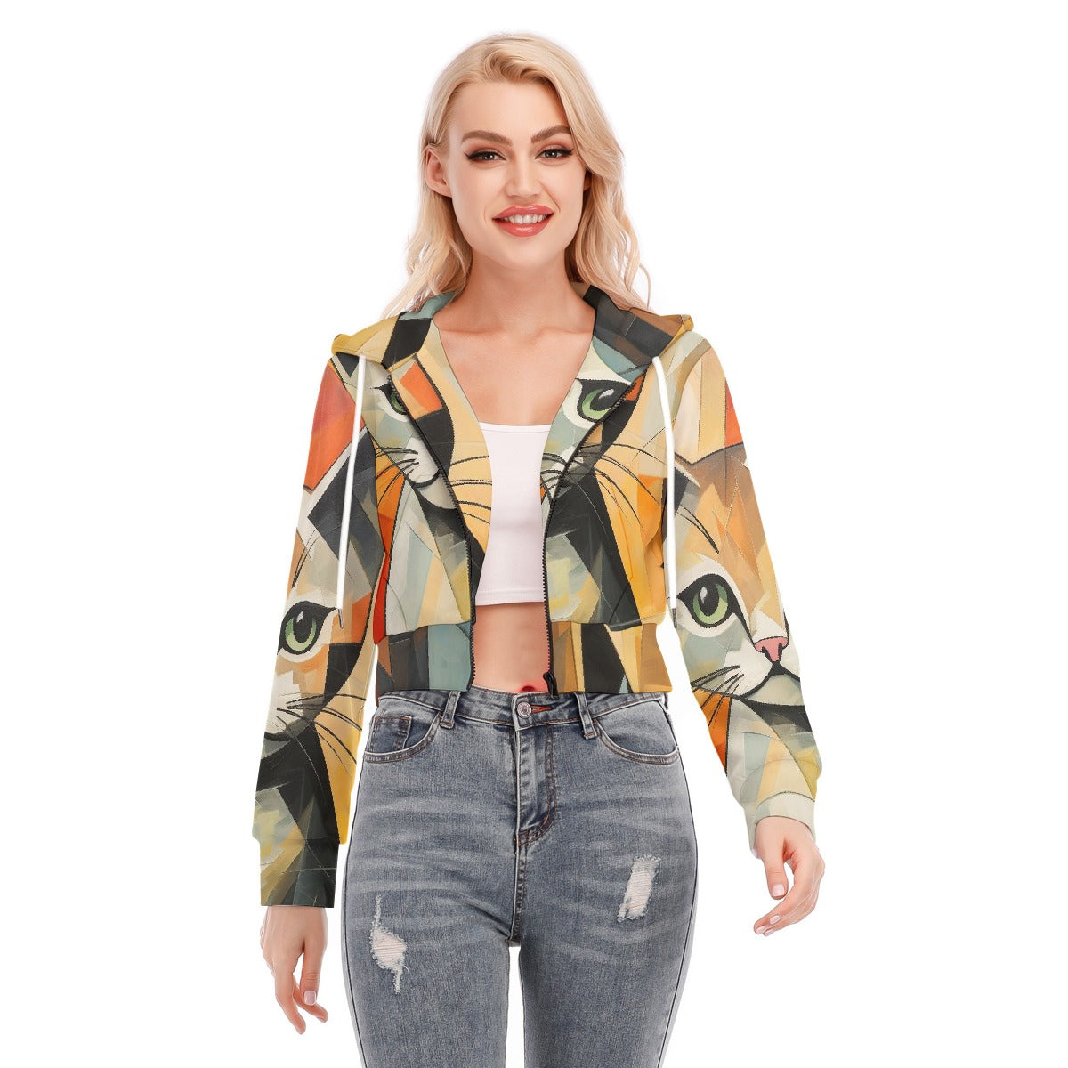 All-Over Print Women's Crop Top Hoodie With Zipper Closure