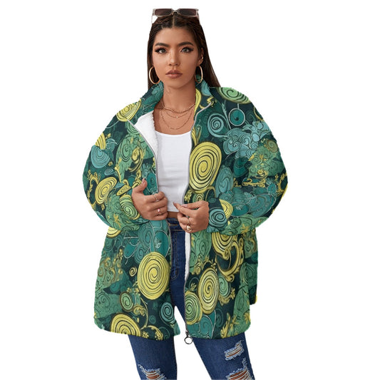 All-Over Print Unisex Borg Fleece Stand-up Collar Coat With Zipper Closure(Plus Size)