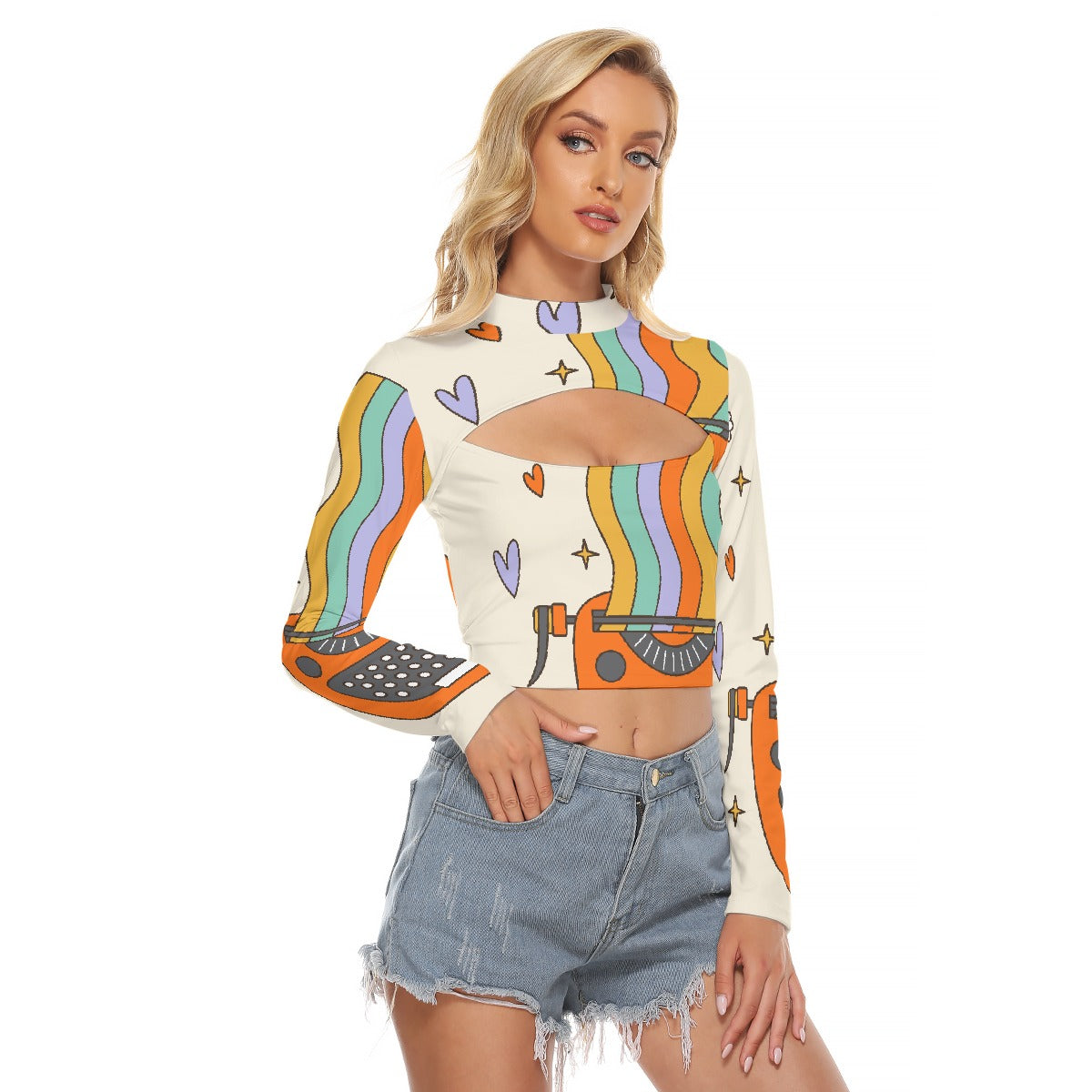 All-Over Print Women's Hollow Chest Keyhole Tight Crop Top