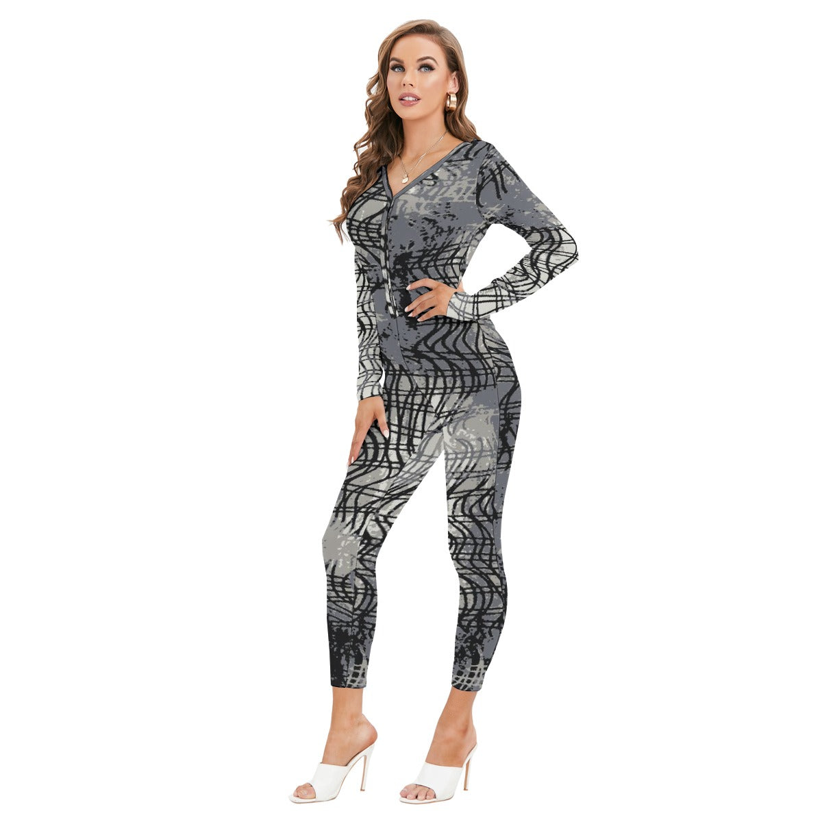 All-Over Print Women's Plunging Neck Jumpsuit