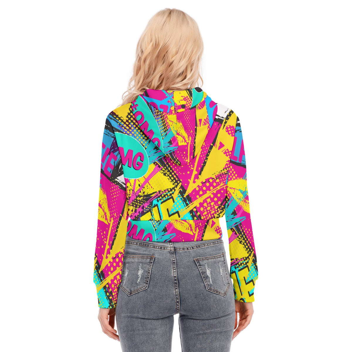 All-Over Print Women's Crop Top Hoodie With Zipper Closure