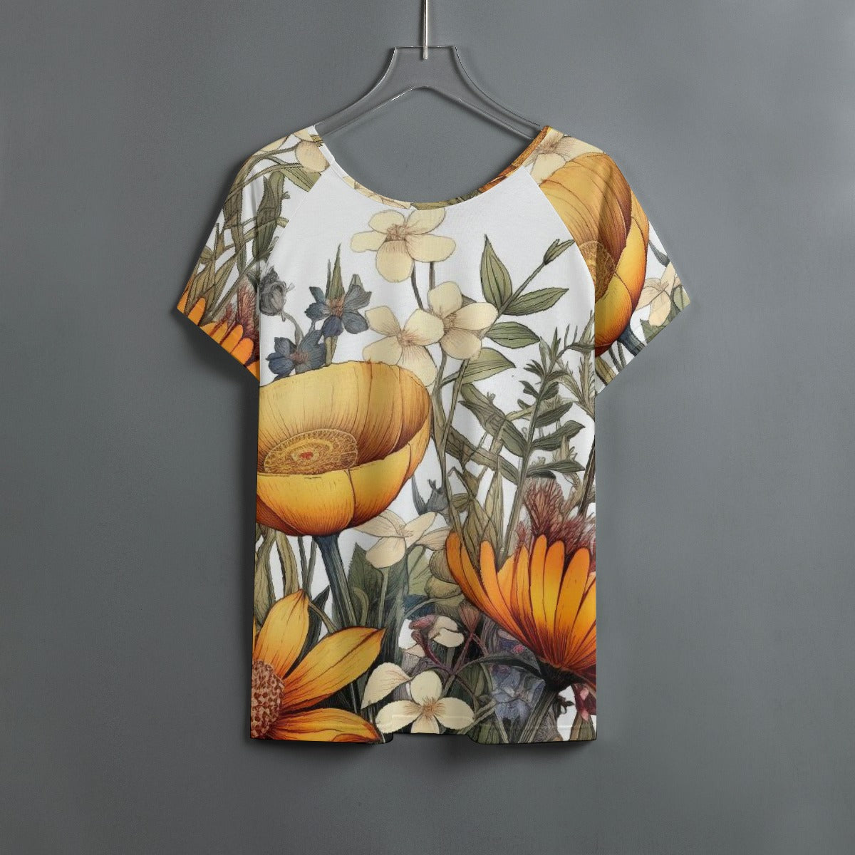 All-Over Print Women's Round Neck T-shirt With Raglan Sleeve