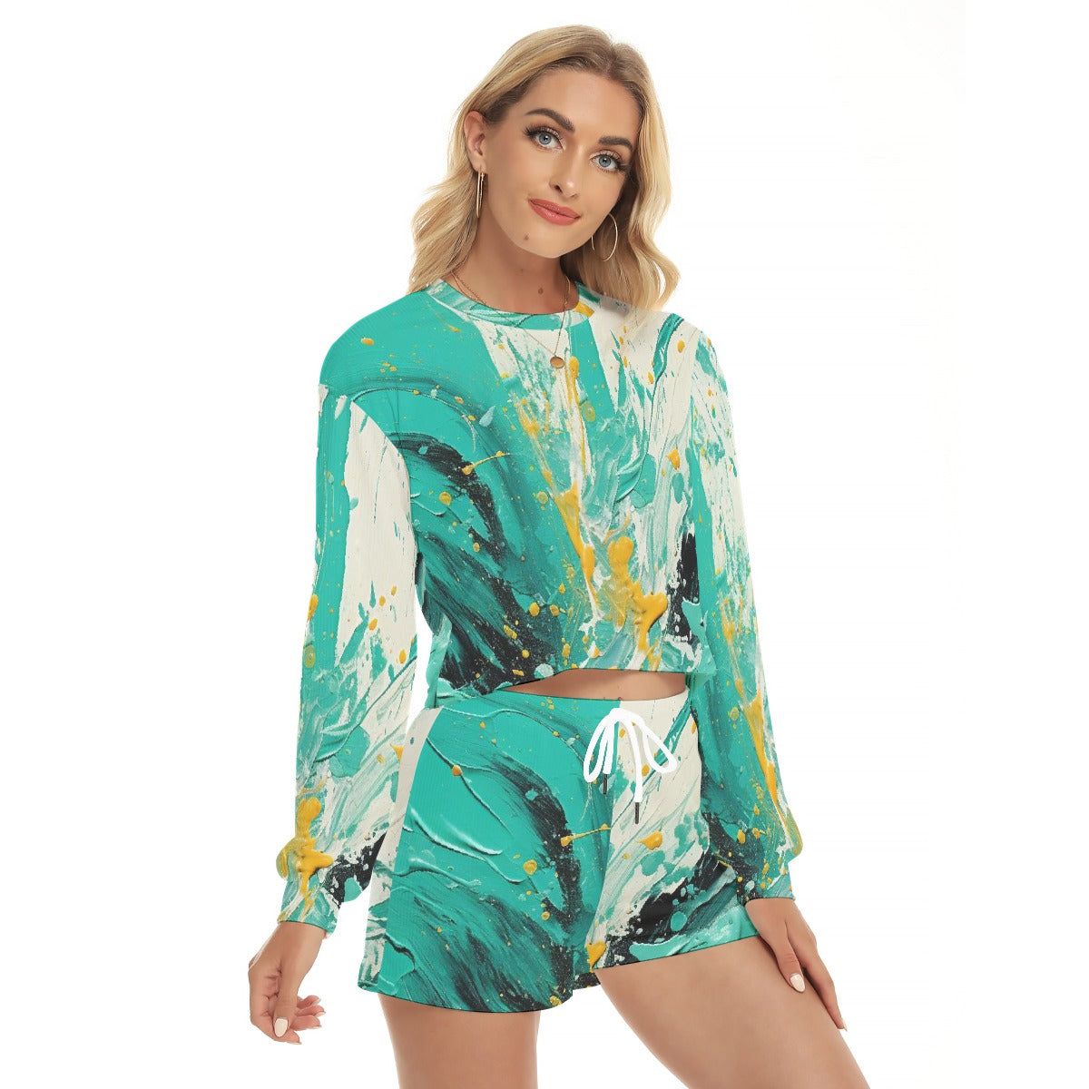 All-Over Print Women's Short Sweatshirt And Pants Suit