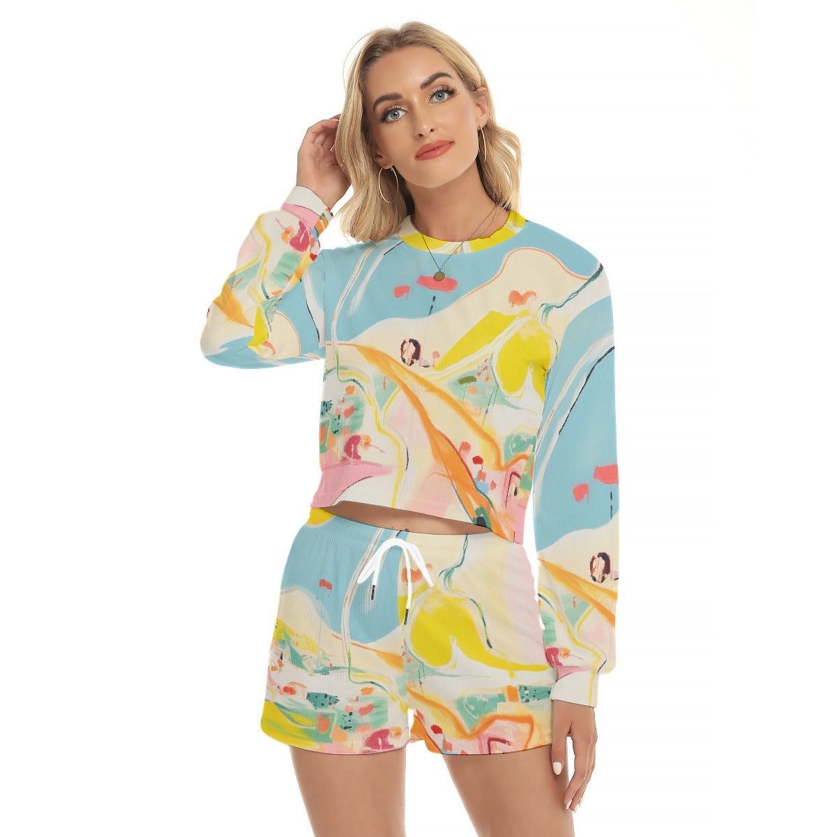 All-Over Print Women's Short Sweatshirt And Pants Suit
