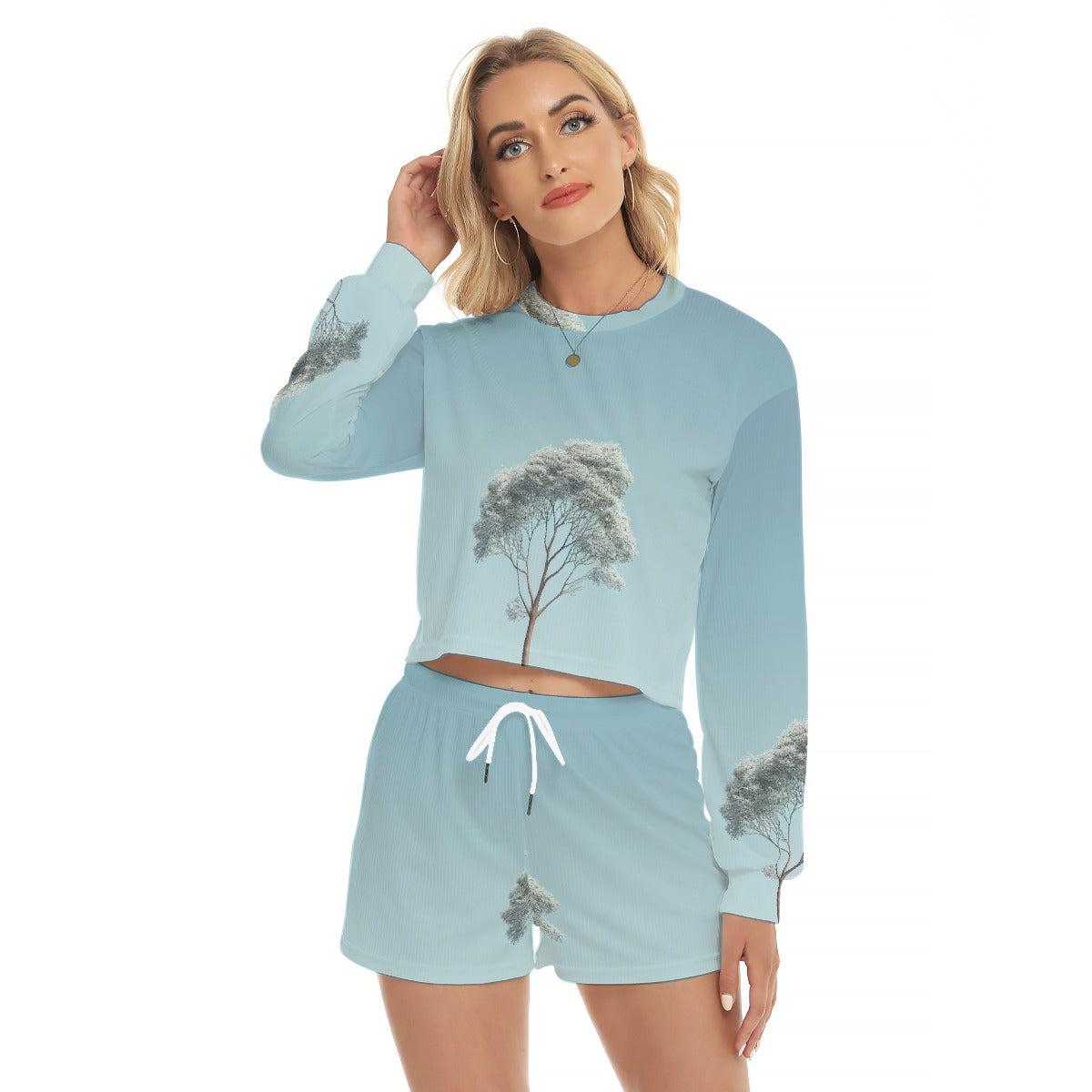 All-Over Print Women's Short Sweatshirt And Pants Suit