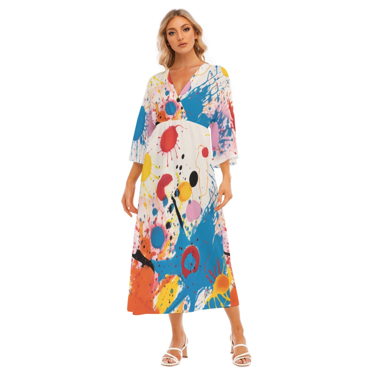 All-Over Print Women's Mid-Sleeve Long Dress