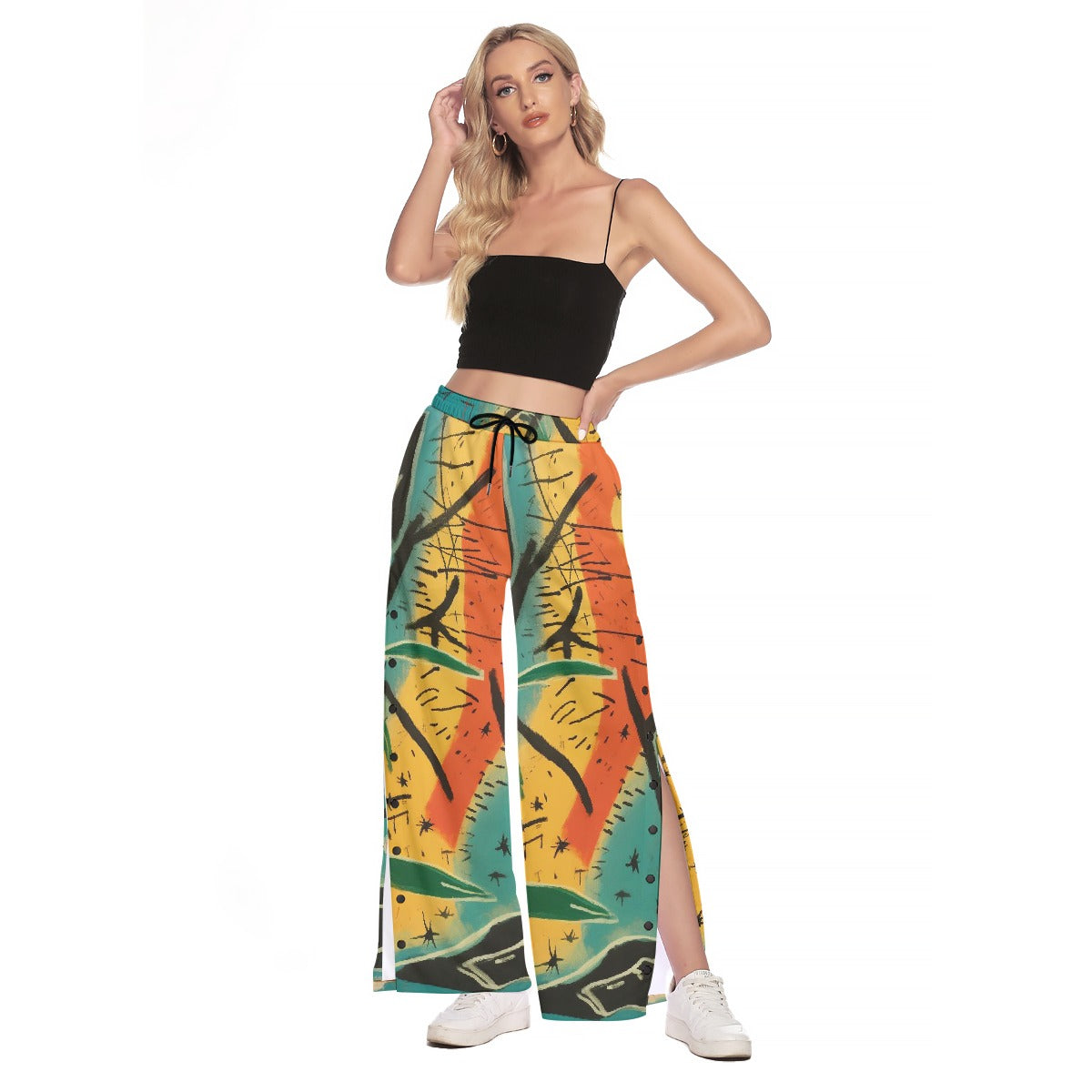 All-Over Print Women's Side Slit Snap Button Trousers
