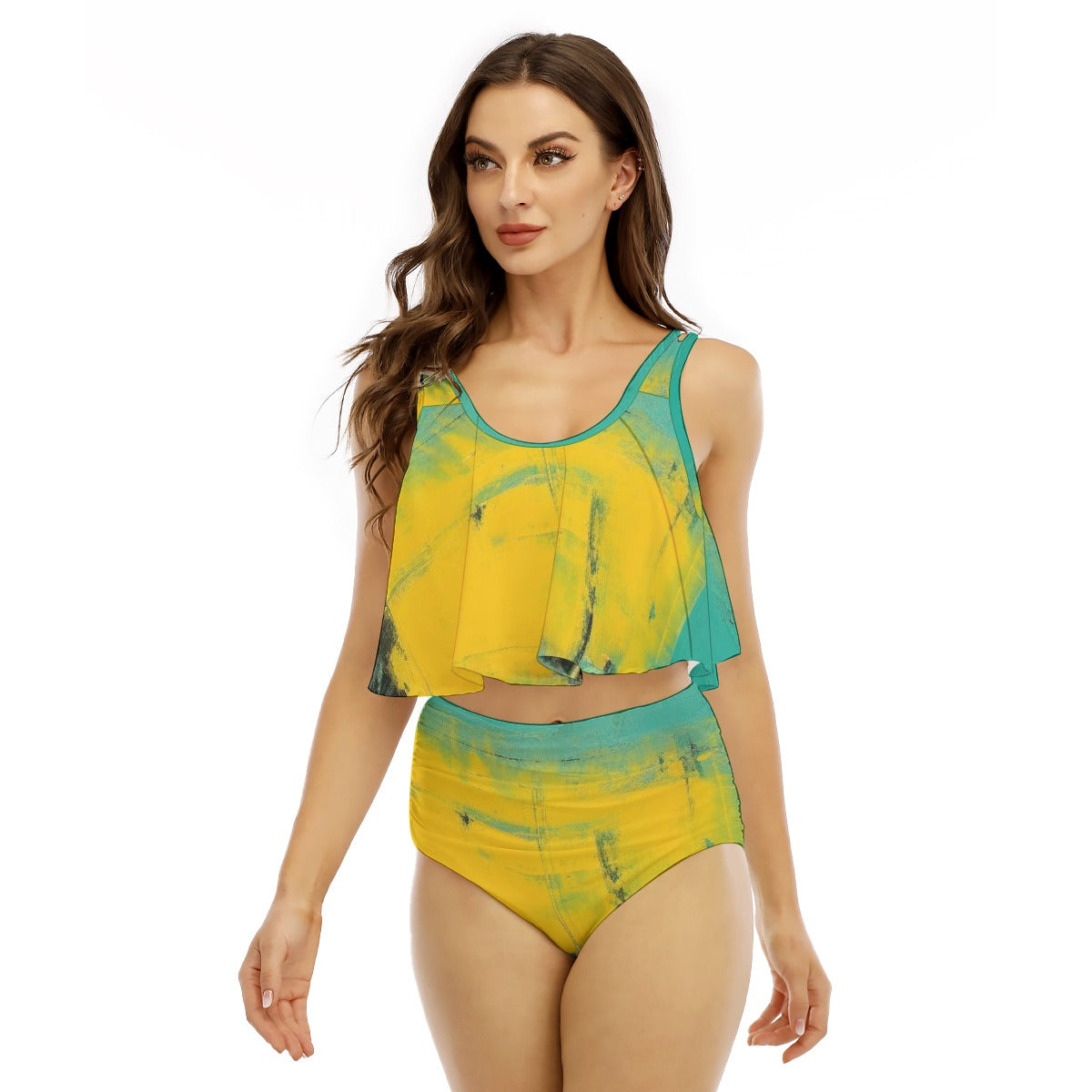 All-Over Print Women's Ruffled Vest Bikini Swimsuit