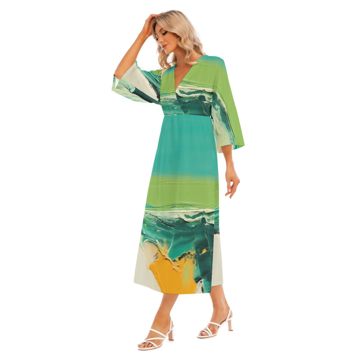 All-Over Print Women's Mid-Sleeve Long Dress