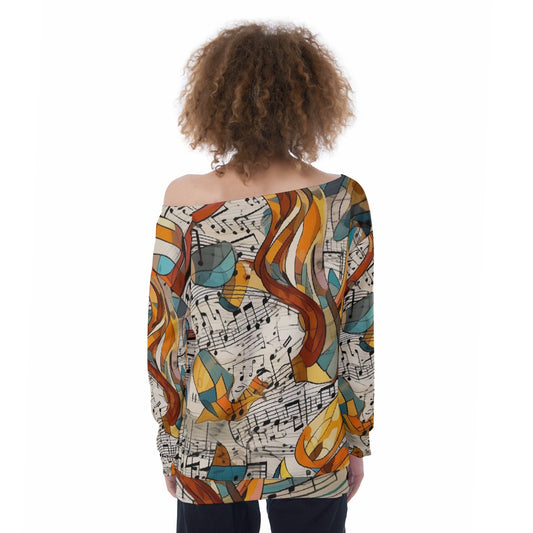 All-Over Print Oversized Women's Off-Shoulder Sweatshirt