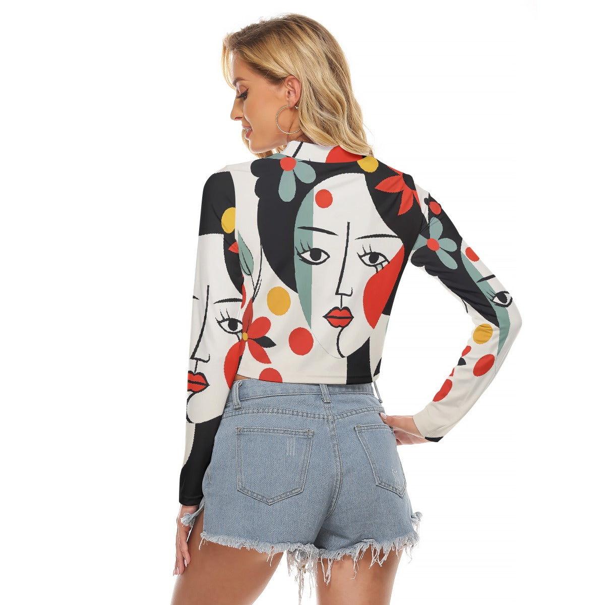 All-Over Print Women's Hollow Chest Keyhole Tight Crop Top