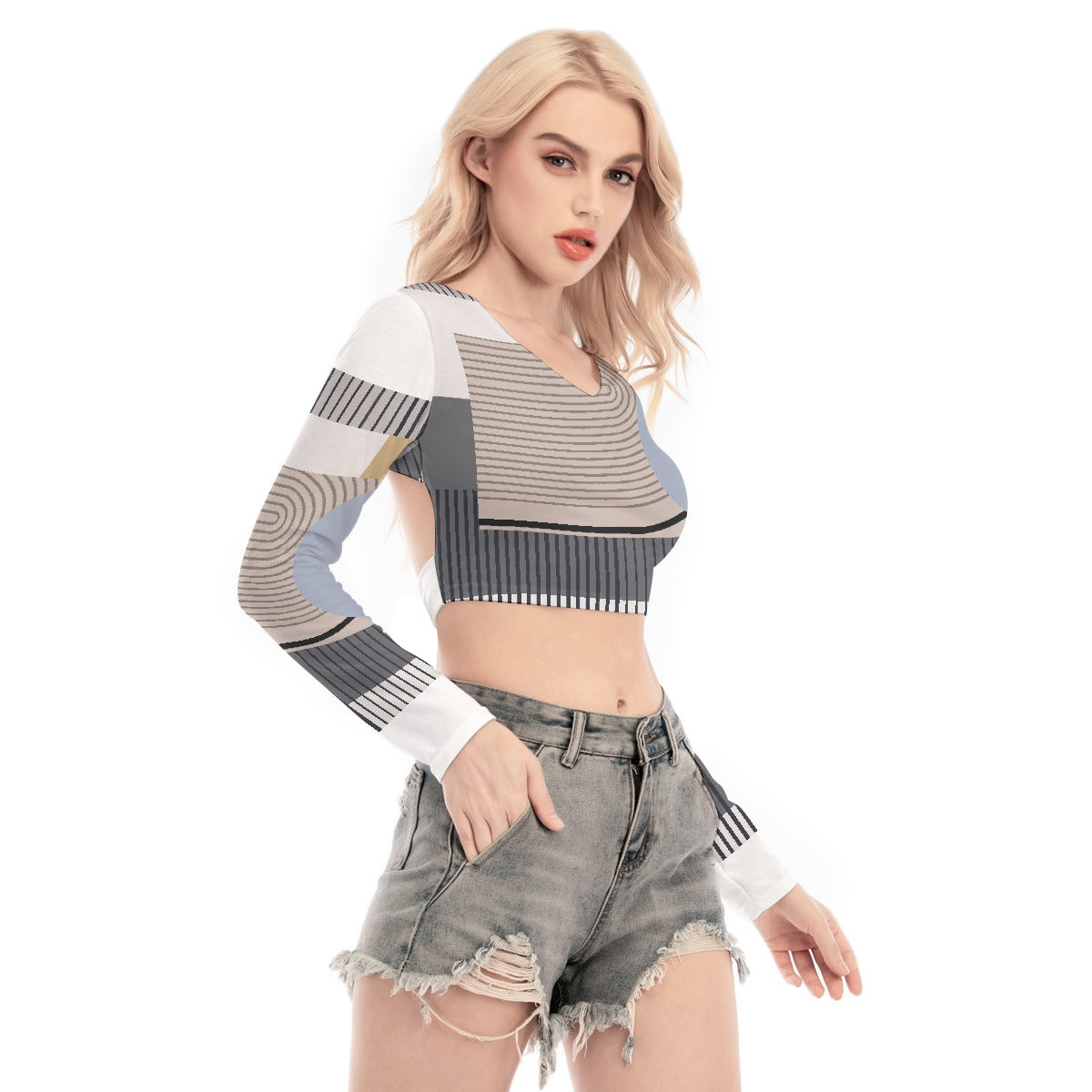 All-Over Print Women's Back Hollow T-shirt With Strap