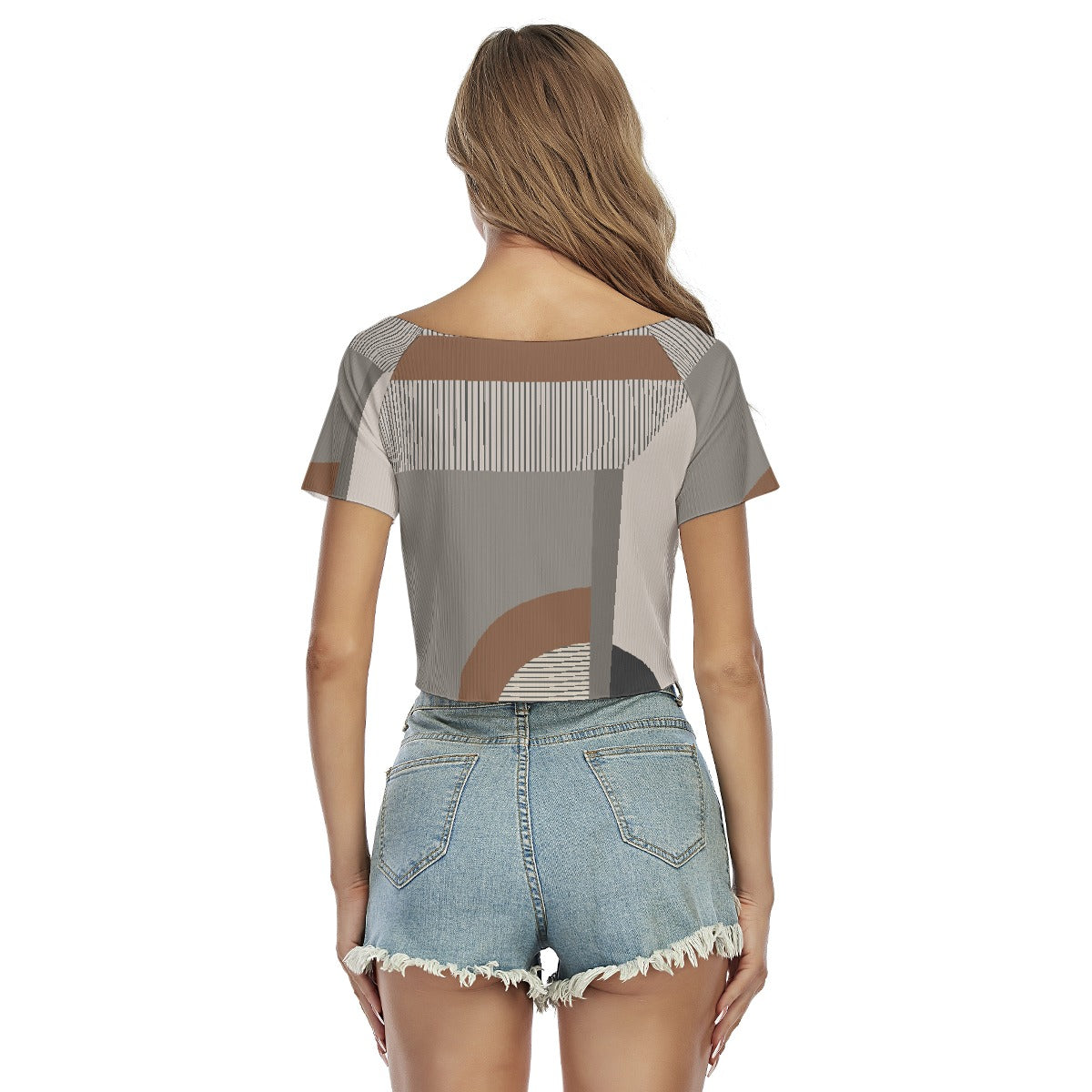 All-Over Print Women's Raglan Drawstring Front  Crop Tee