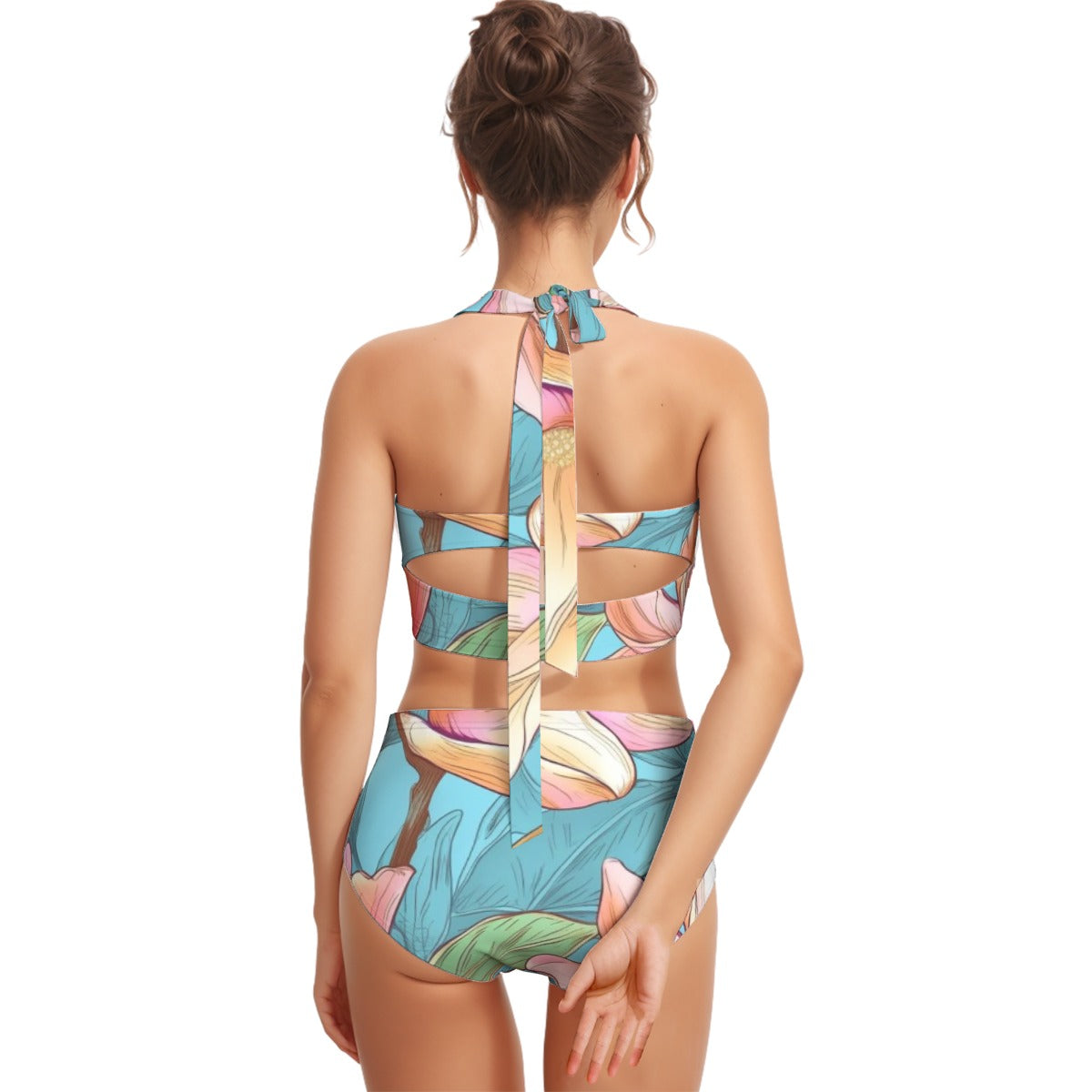 All-Over Print Women's Swimsuit Set With Halter