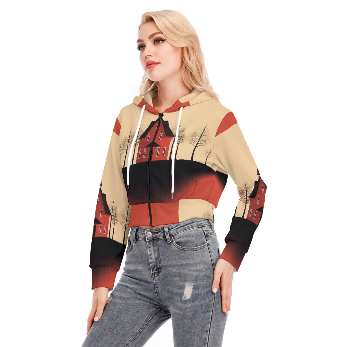 All-Over Print Women's Crop Top Hoodie With Zipper Closure