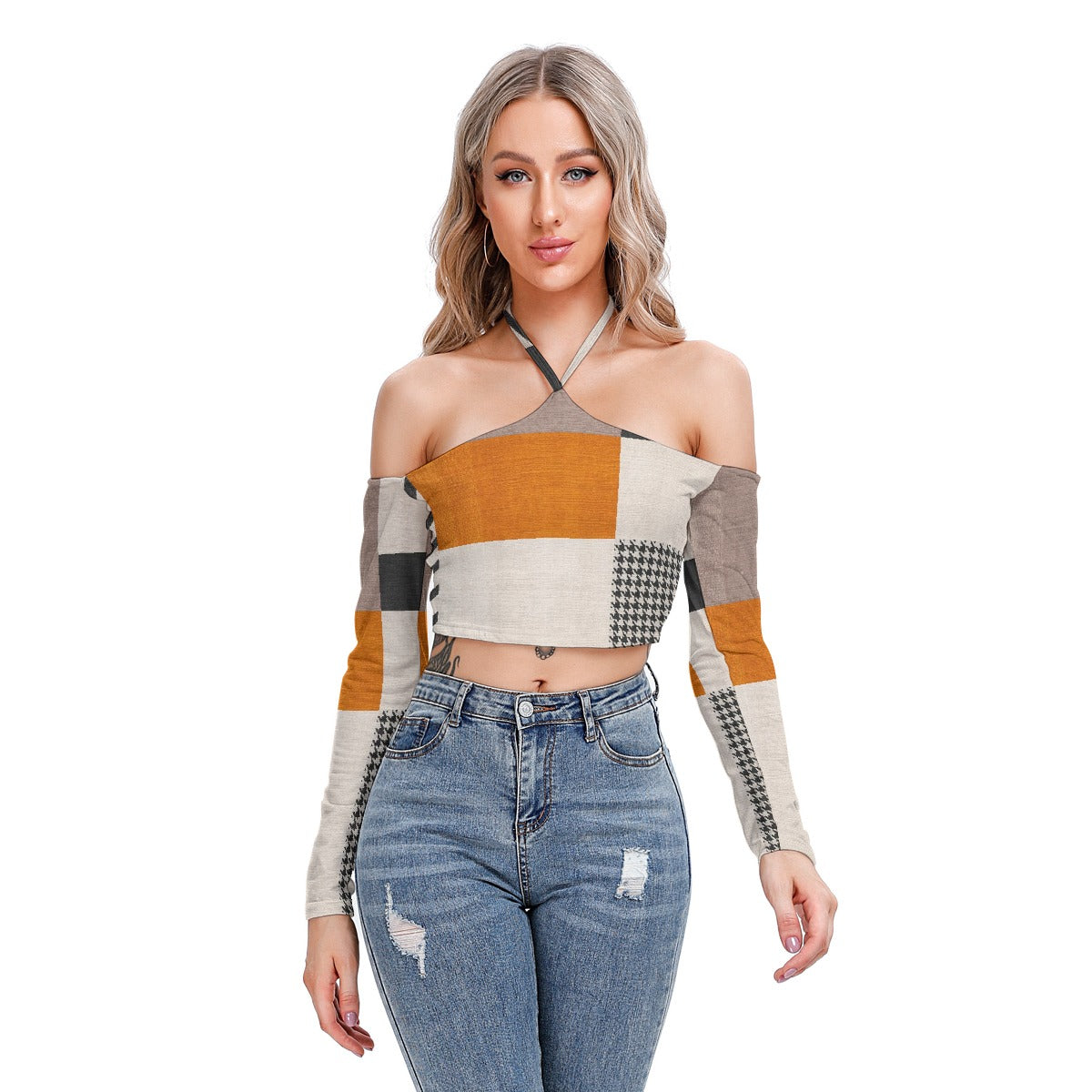 All-Over Print Women's Halter Lace-up Top