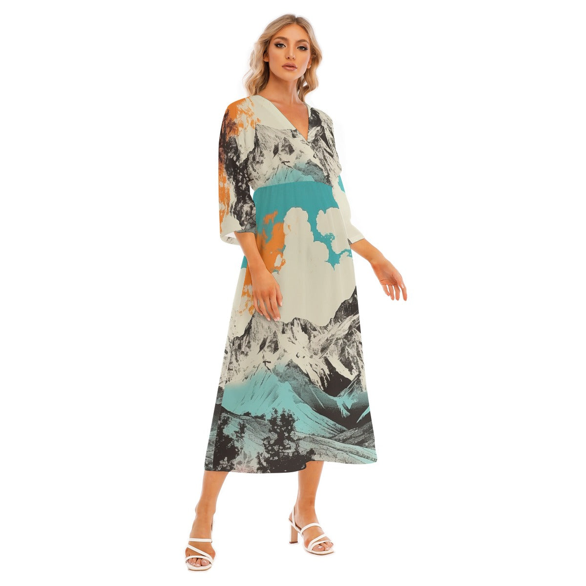All-Over Print Women's Mid-Sleeve Long Dress