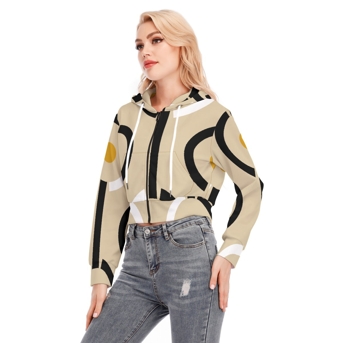 All-Over Print Women's Crop Top Hoodie With Zipper Closure