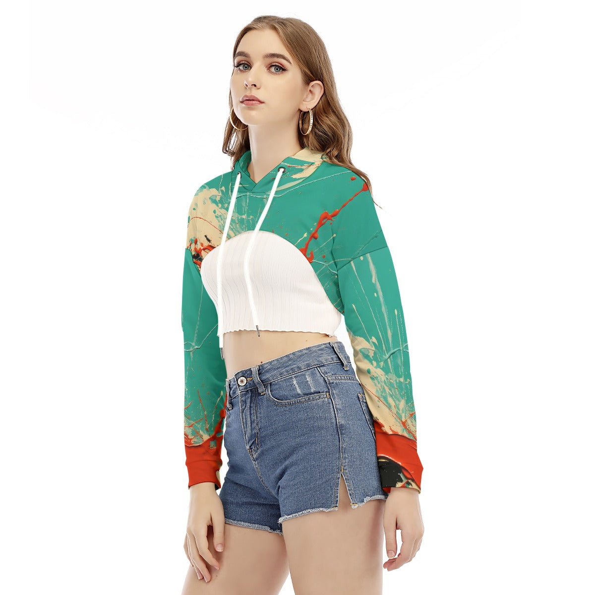 All-Over Print Women's Smock Short Hoodie With Long Sleeve