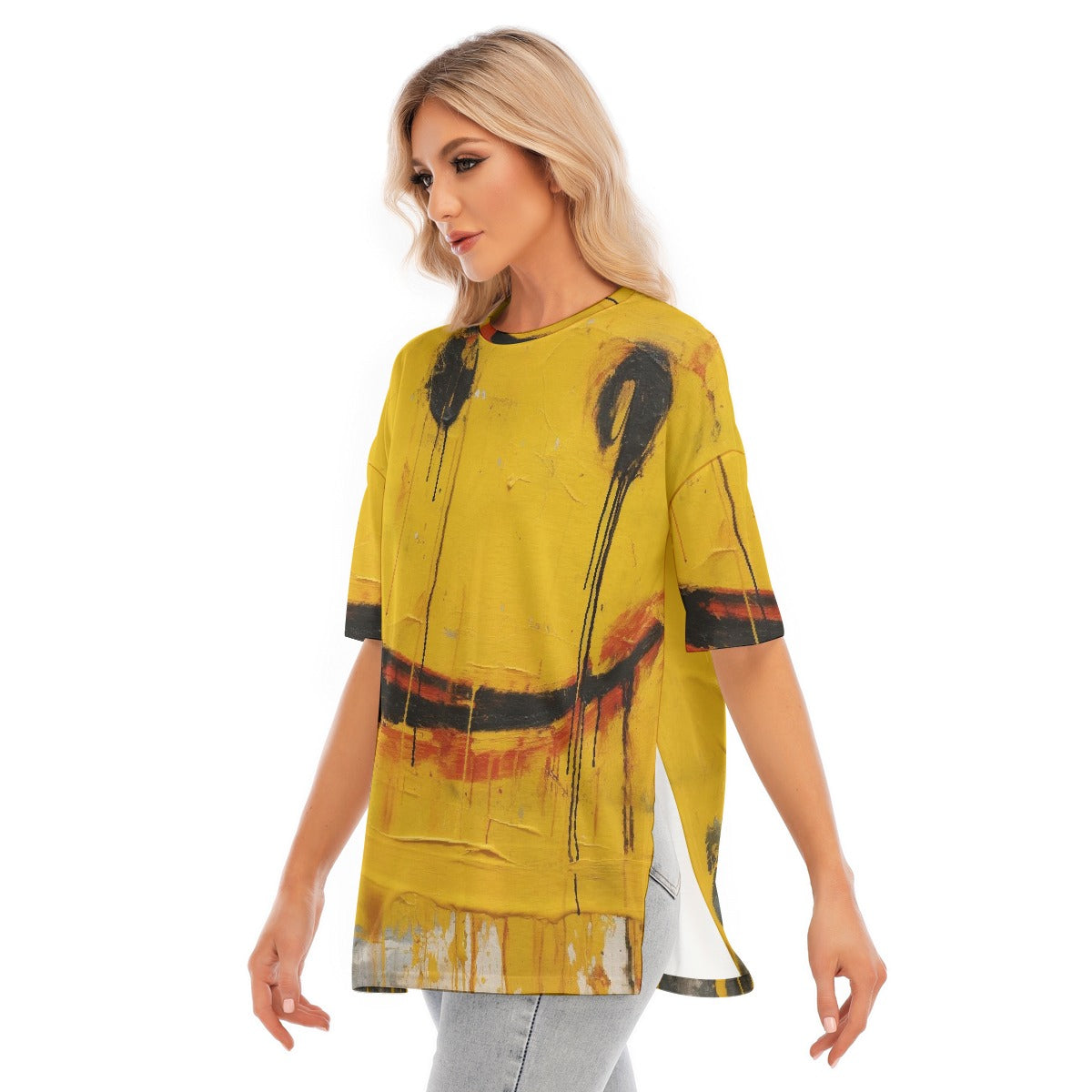 All-Over Print Women's Short Sleeves T-shirt With Hem Split