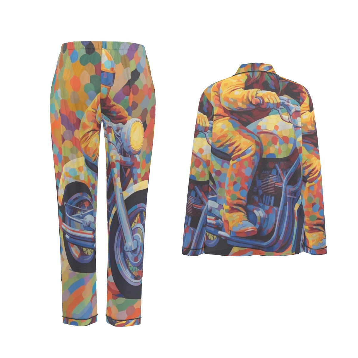 All-Over Print Women's Long Sleeve Pajama Set With Black Contrast Piping