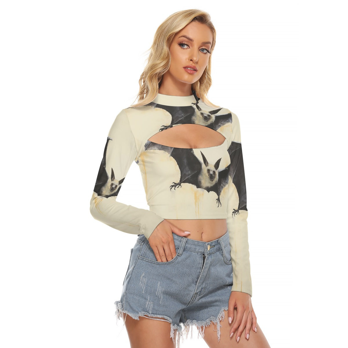 All-Over Print Women's Hollow Chest Keyhole Tight Crop Top