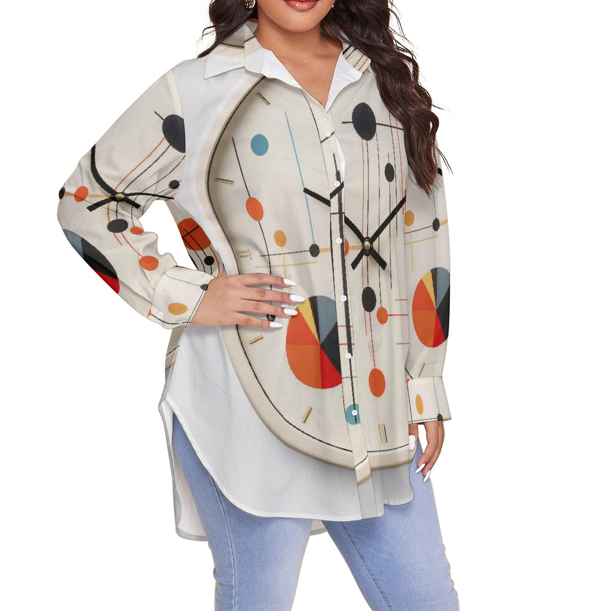 All-Over Print Women's Shirt With Long Sleeve(Plus Size)
