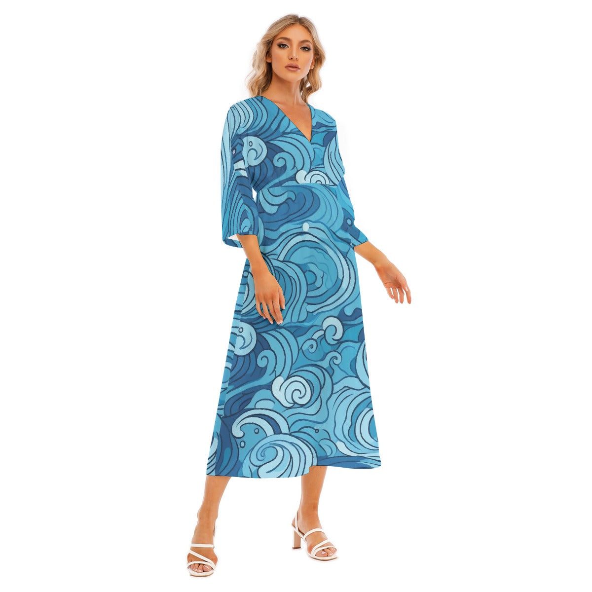 All-Over Print Women's Mid-Sleeve Long Dress