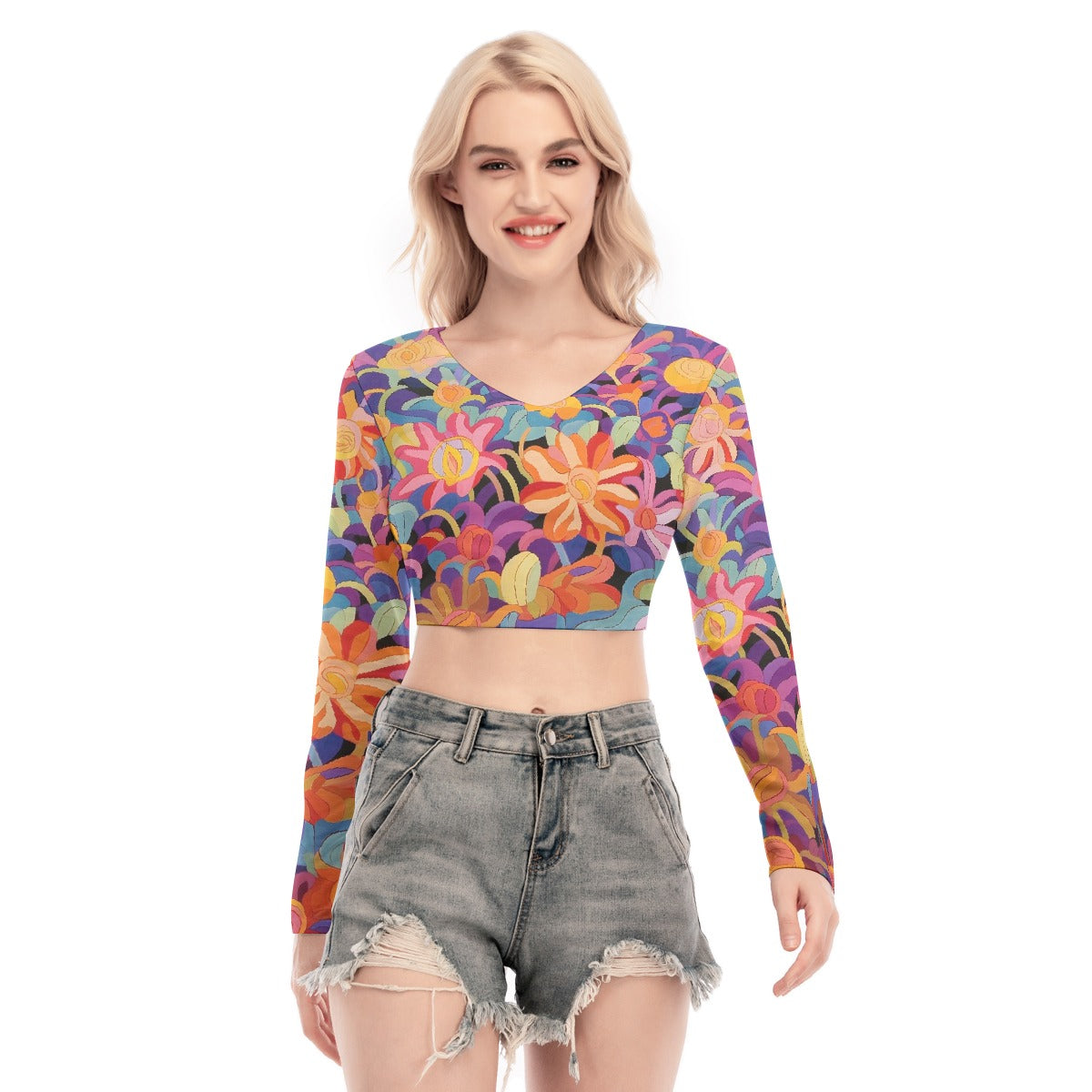 All-Over Print Women's Back Hollow T-shirt With Strap