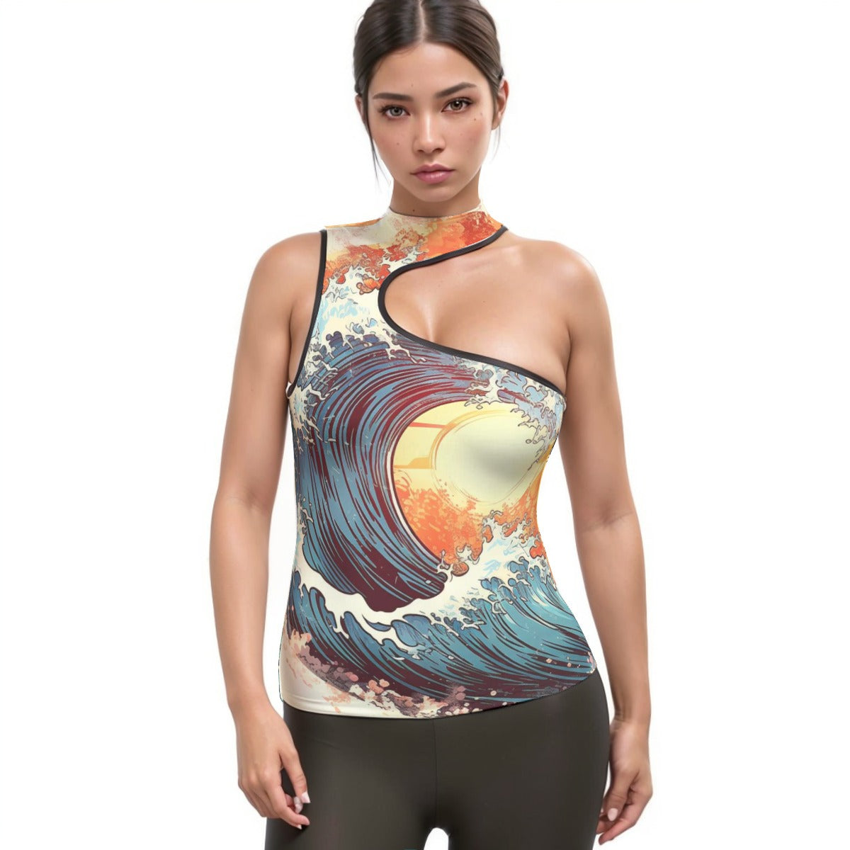 All-Over Print Women's Halter Sleeveless Asymmetrical Tank Top