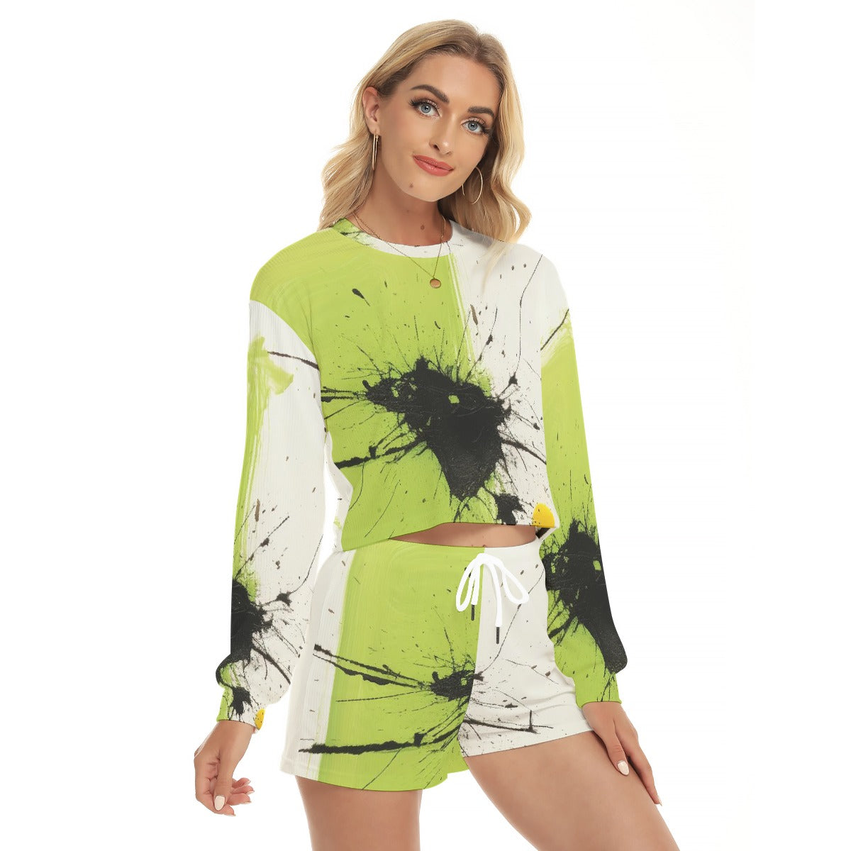 All-Over Print Women's Short Sweatshirt And Pants Suit