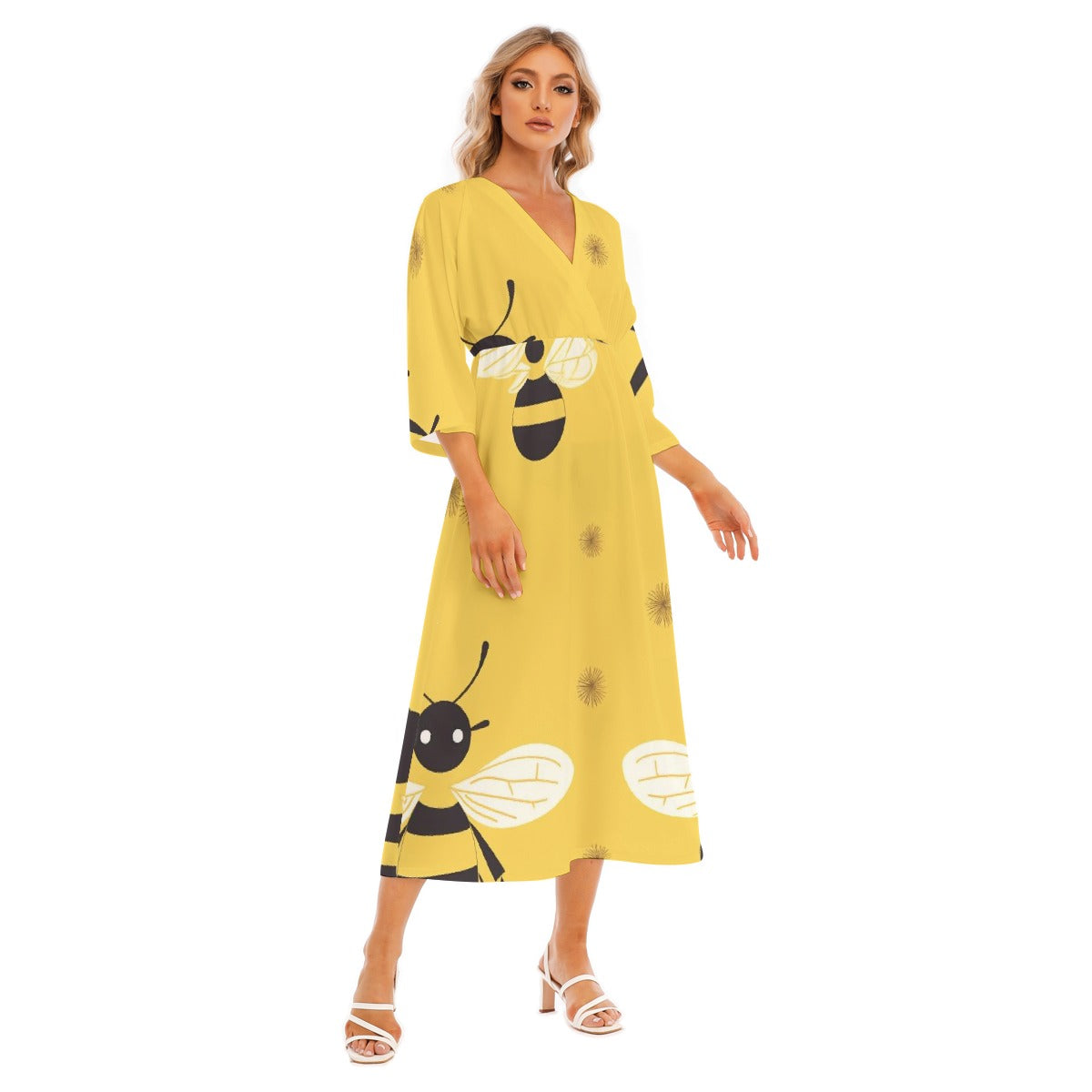 All-Over Print Women's Mid-Sleeve Long Dress
