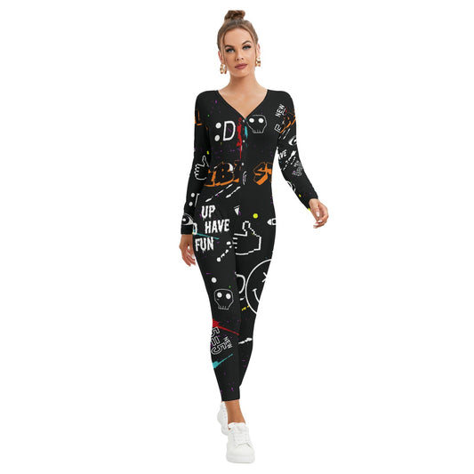 All-Over Print Women's Plunging Neck Jumpsuit