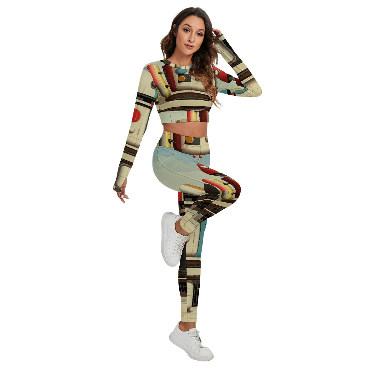 All-Over Print Women's Sport Set With Backless Top And Leggings