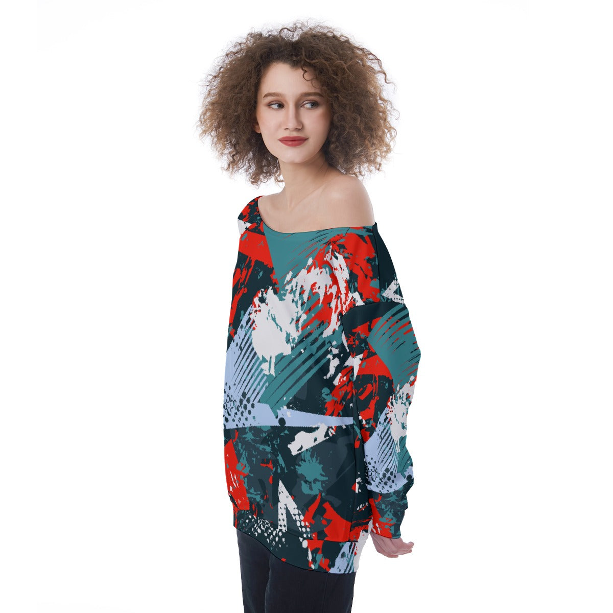 All-Over Print Oversized Women's Off-Shoulder Sweatshirt