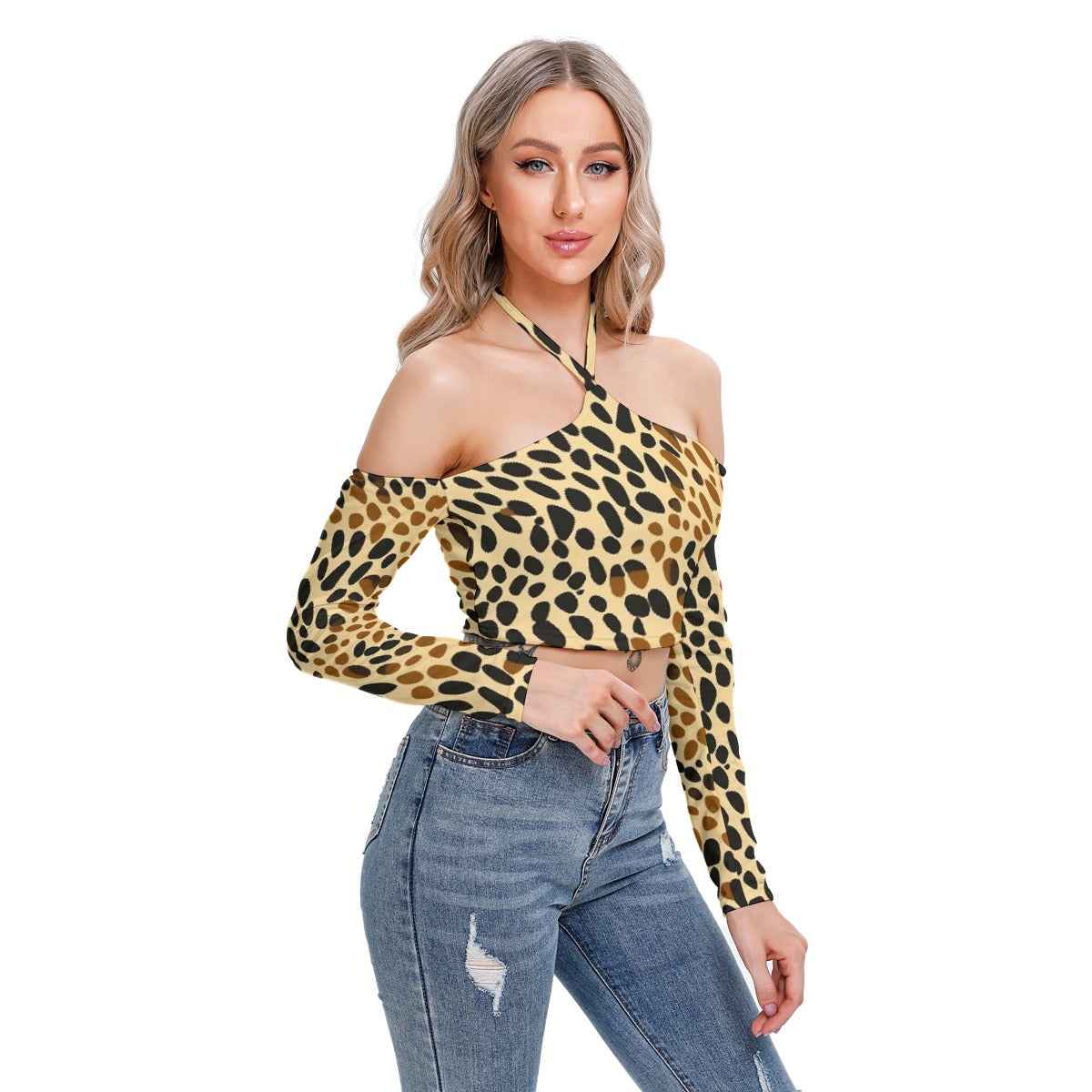 All-Over Print Women's Halter Lace-up Top